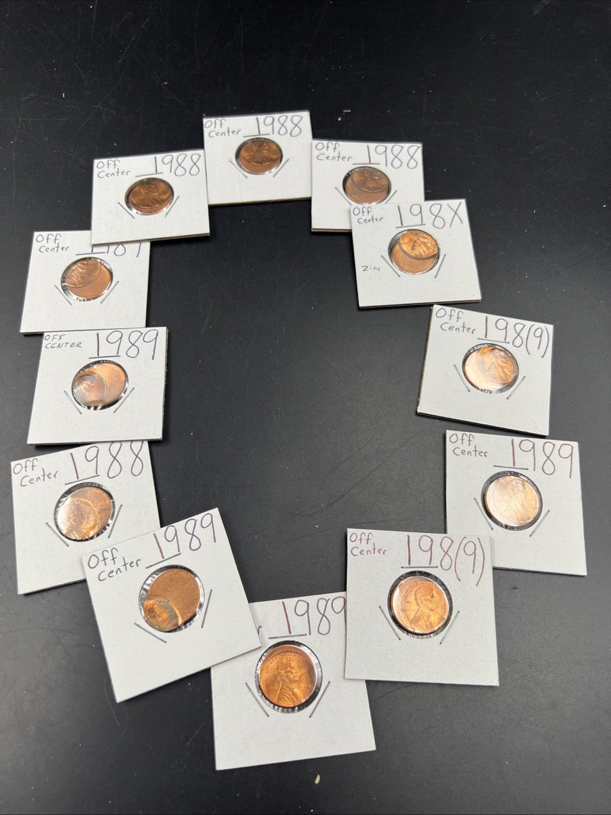 12 Coin Clock Collection Off Center Lincoln Memorial Error Cents UNC 1988 1989