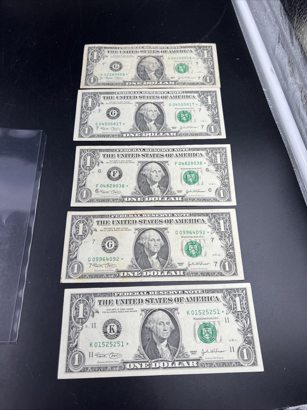 Lot of 5 2003 * Star $1 One Dollar FRN Federal Reserve Notes Circulated #51