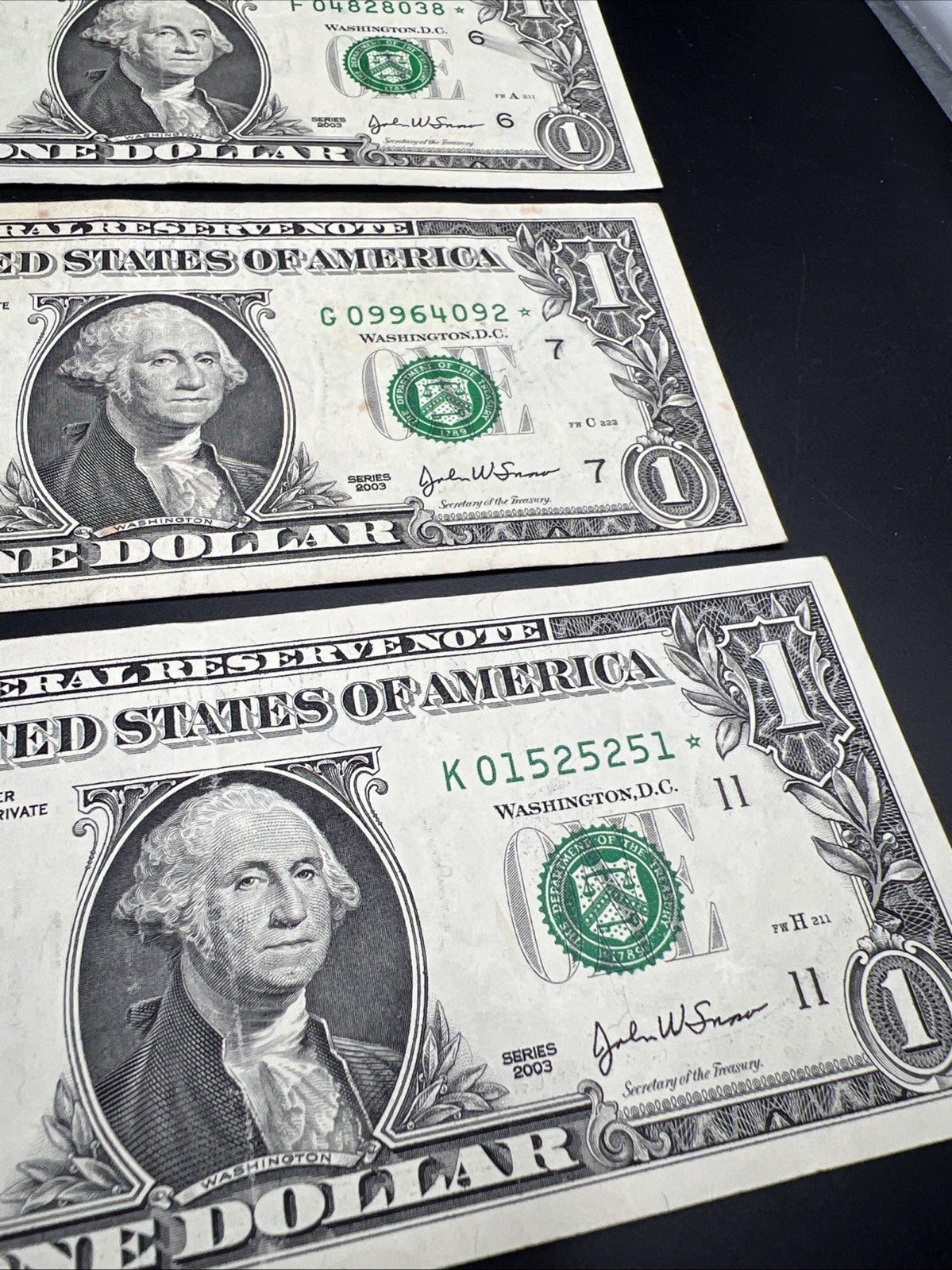 Lot of 5 2003 * Star $1 One Dollar FRN Federal Reserve Notes Circulated #51