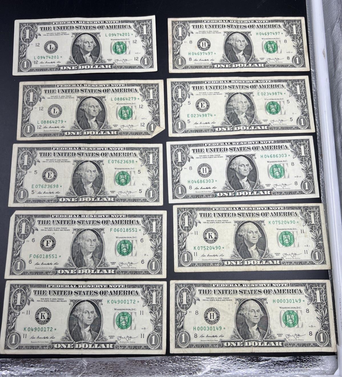 Lot of 10 2013 * Star $1 One Dollar FRN Federal Reserve Notes Circulated #172