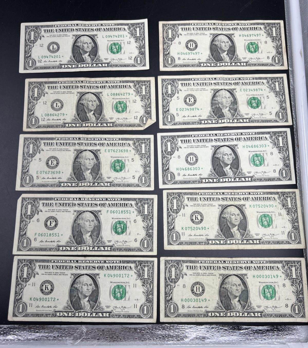 Lot of 10 2013 * Star $1 One Dollar FRN Federal Reserve Notes Circulated #172