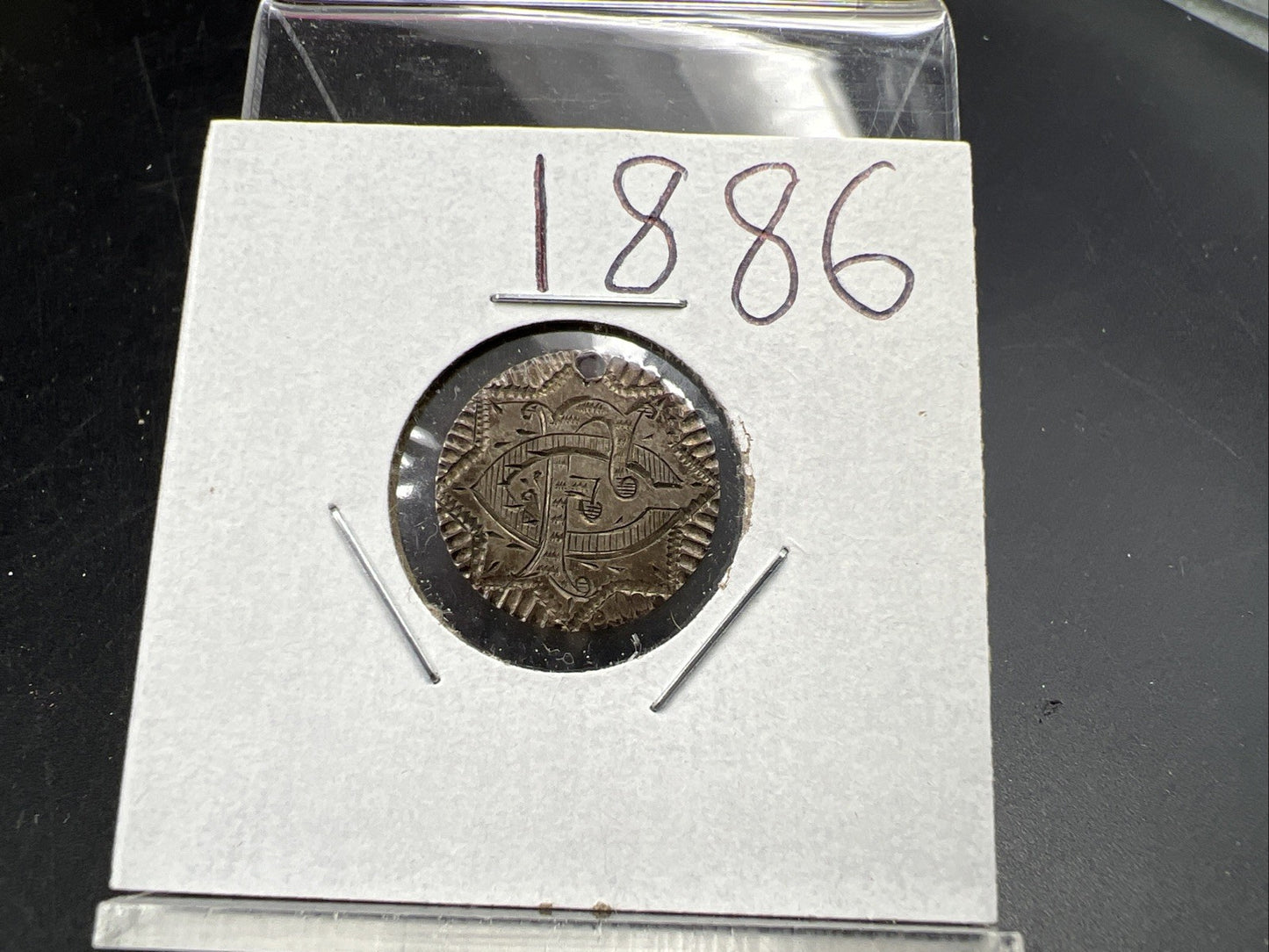 F C Monogram Initials Love Token on 1886 10c Liberty Silver Dime Seated CH Circ