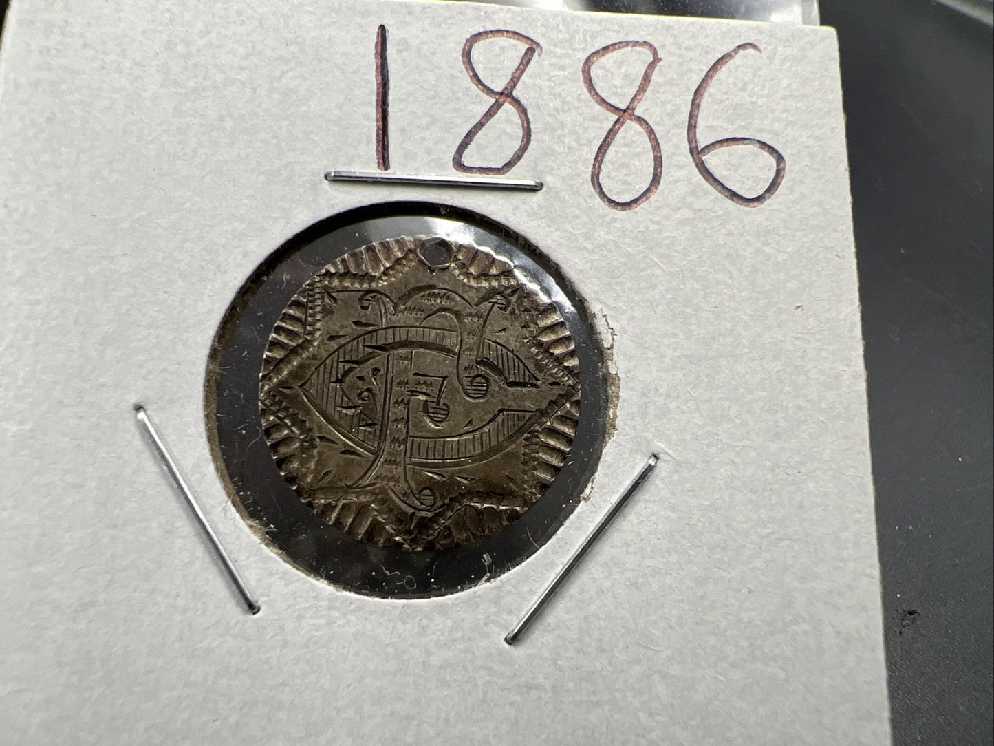 F C Monogram Initials Love Token on 1886 10c Liberty Silver Dime Seated CH Circ