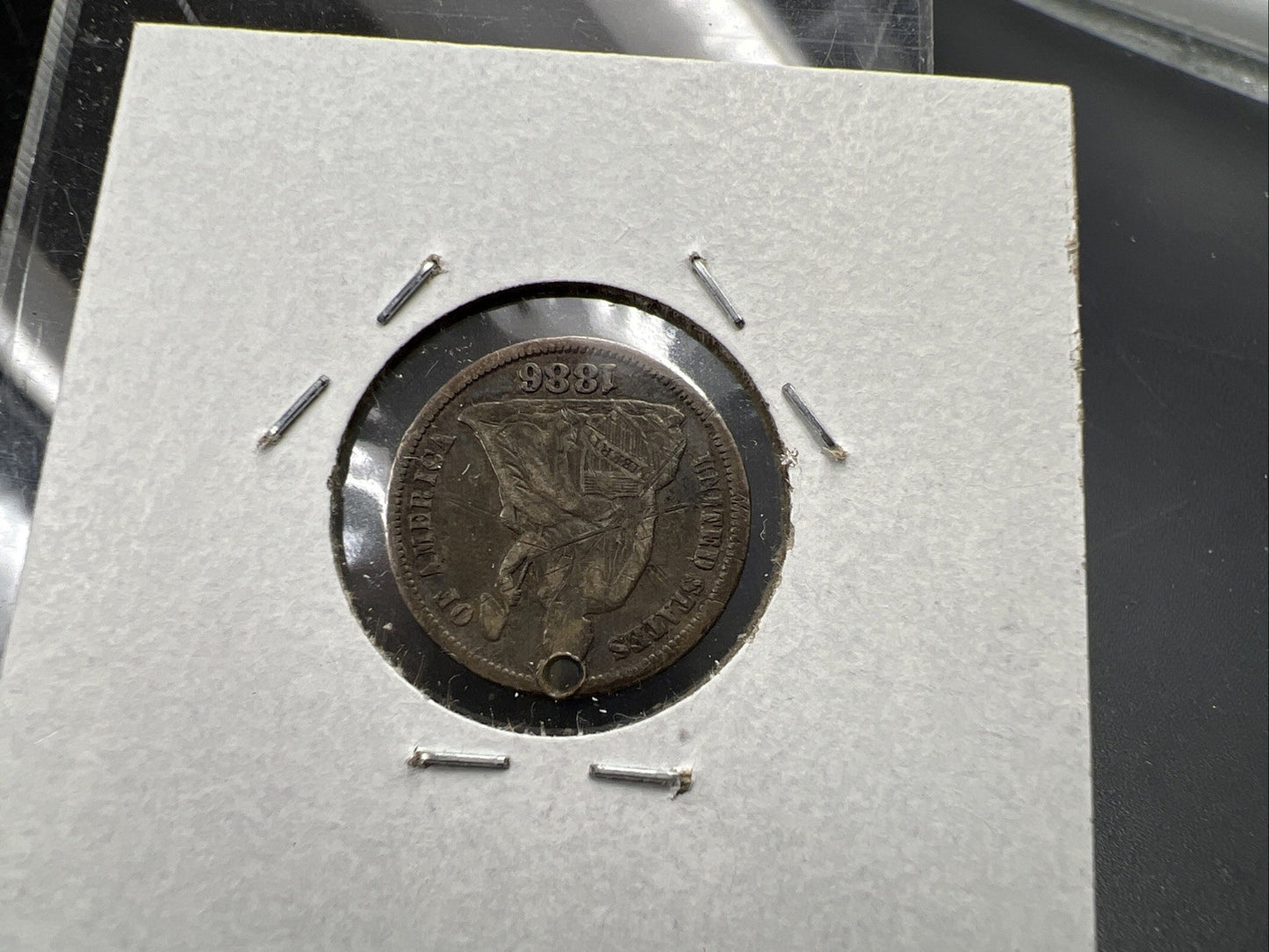 F C Monogram Initials Love Token on 1886 10c Liberty Silver Dime Seated CH Circ