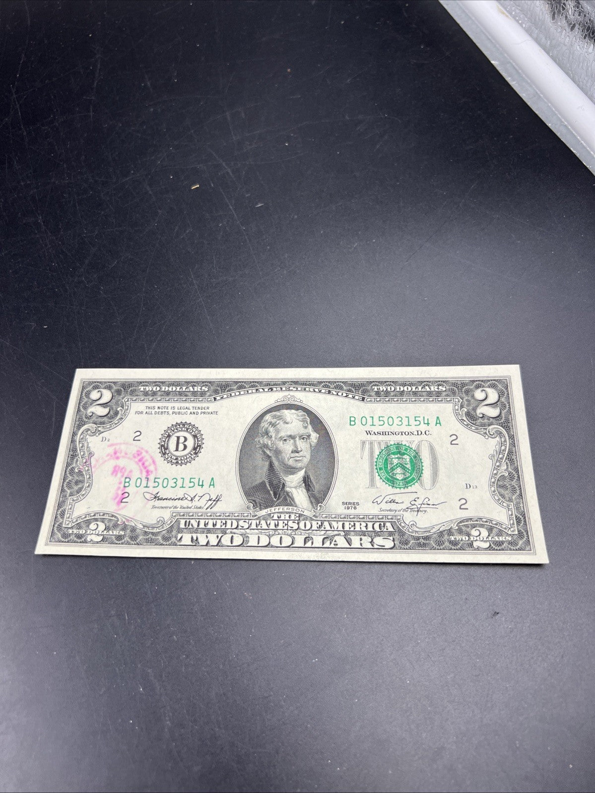 1976 $2 Postal Two Dollar Bicentennial Federal Reserve Note District B UNC #154