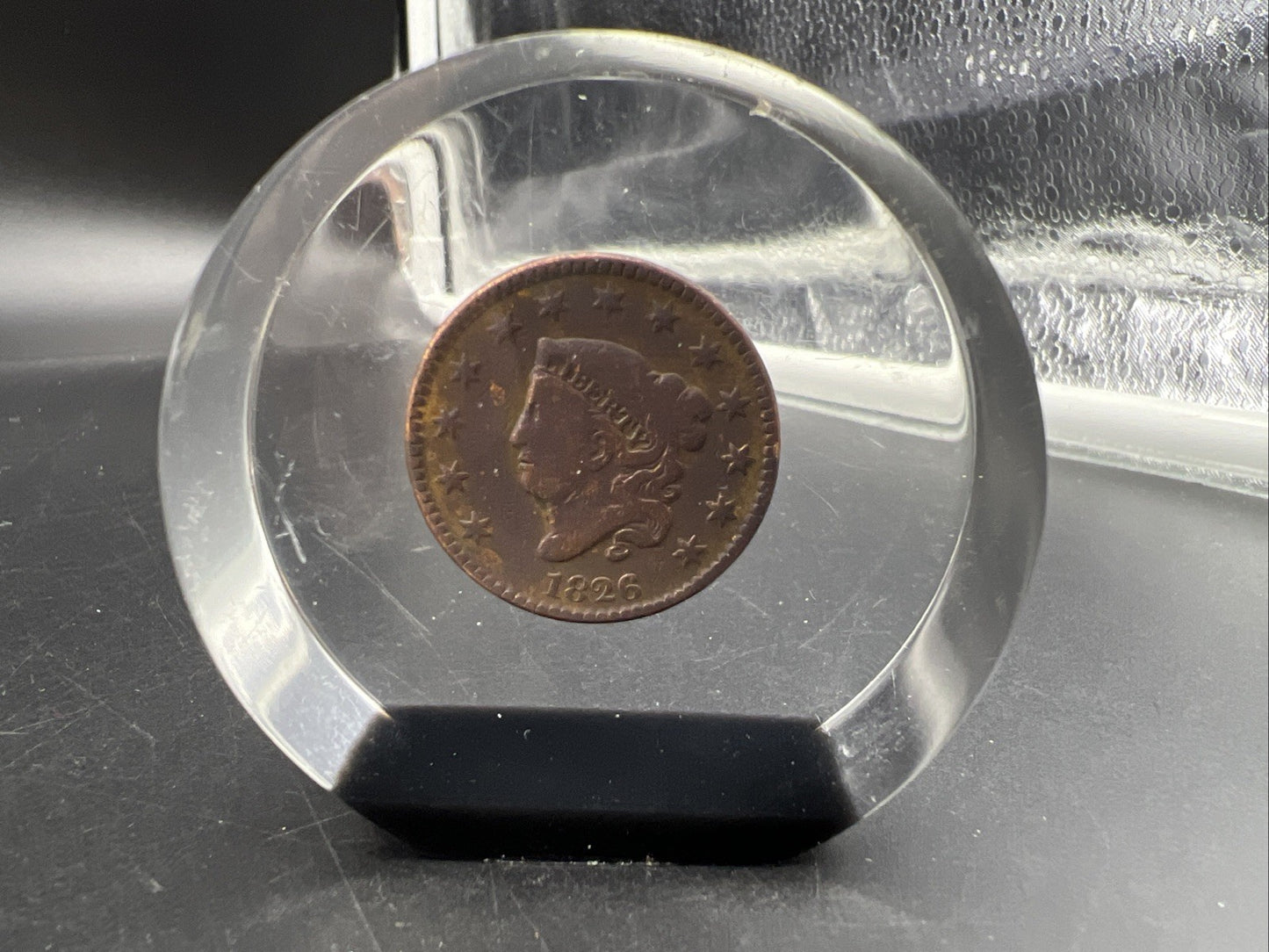 1826 1c Coronet Head Large Cent Penny US Copper Fine Details In Acrylic Display