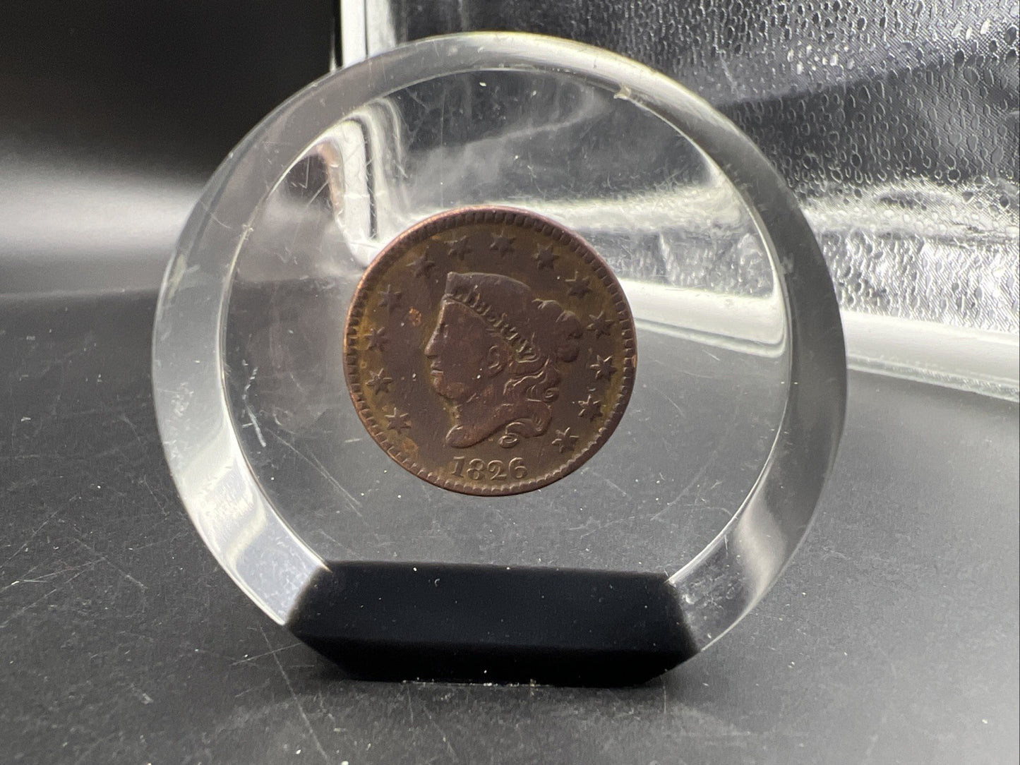 1826 1c Coronet Head Large Cent Penny US Copper Fine Details In Acrylic Display