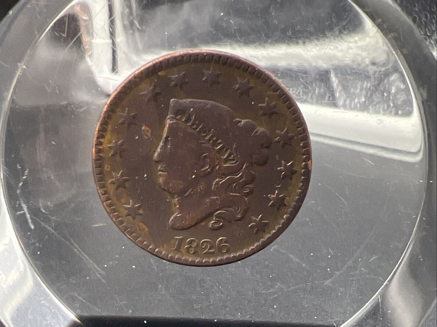 1826 1c Coronet Head Large Cent Penny US Copper Fine Details In Acrylic Display