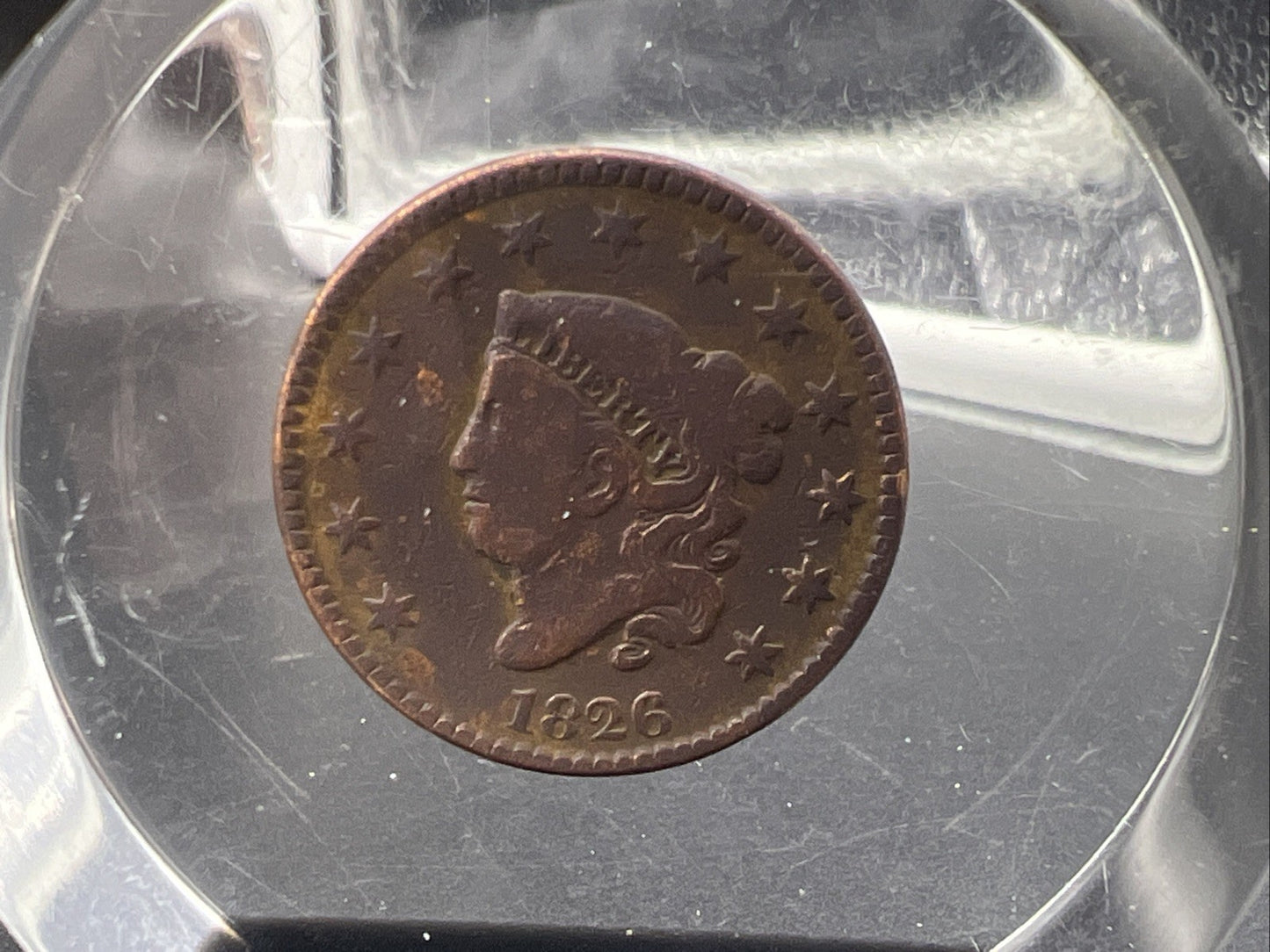 1826 1c Coronet Head Large Cent Penny US Copper Fine Details In Acrylic Display