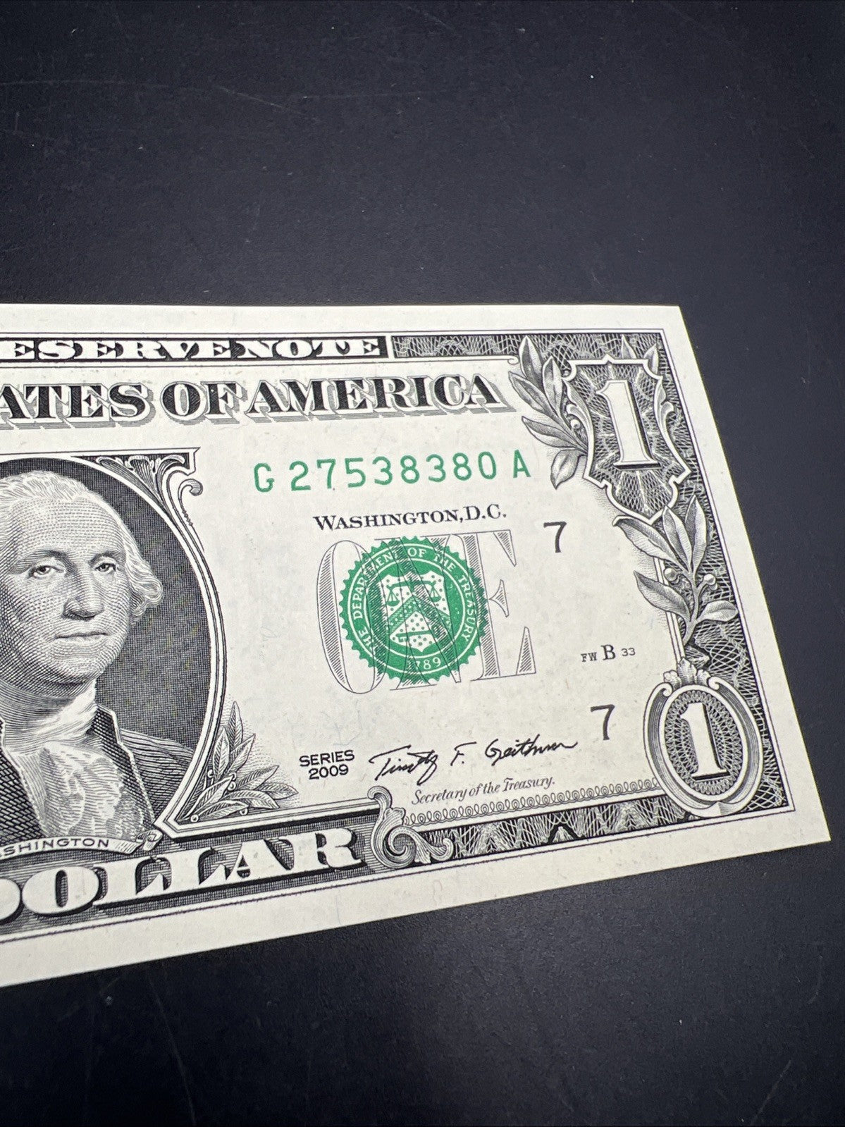 2009 $1 FRN Federal Reserve Note Green Seal Choice UNC Uncirculated #280