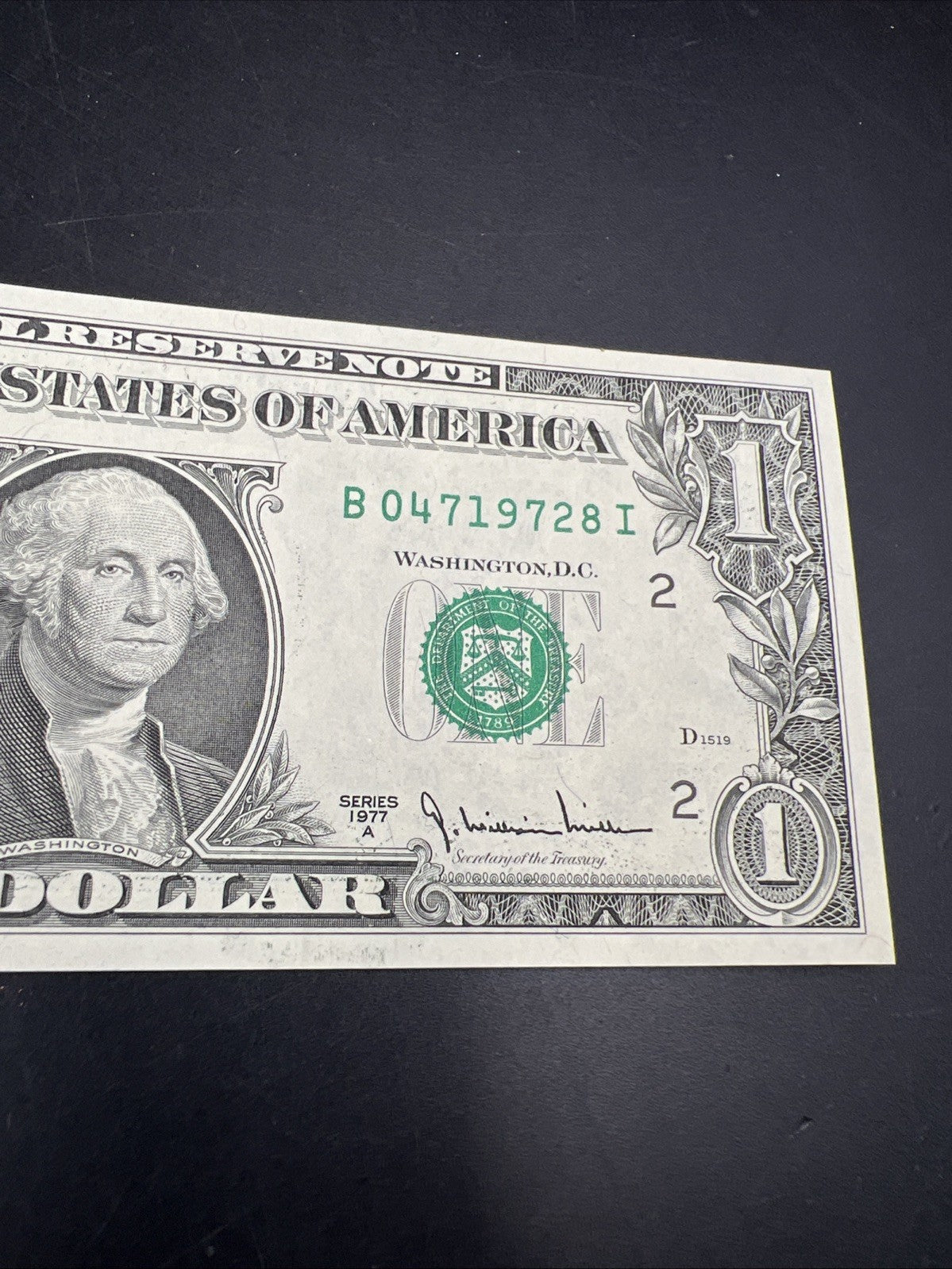 1977 A $1 FRN Federal Reserve Note Green Seal Choice UNC Uncirculated #728