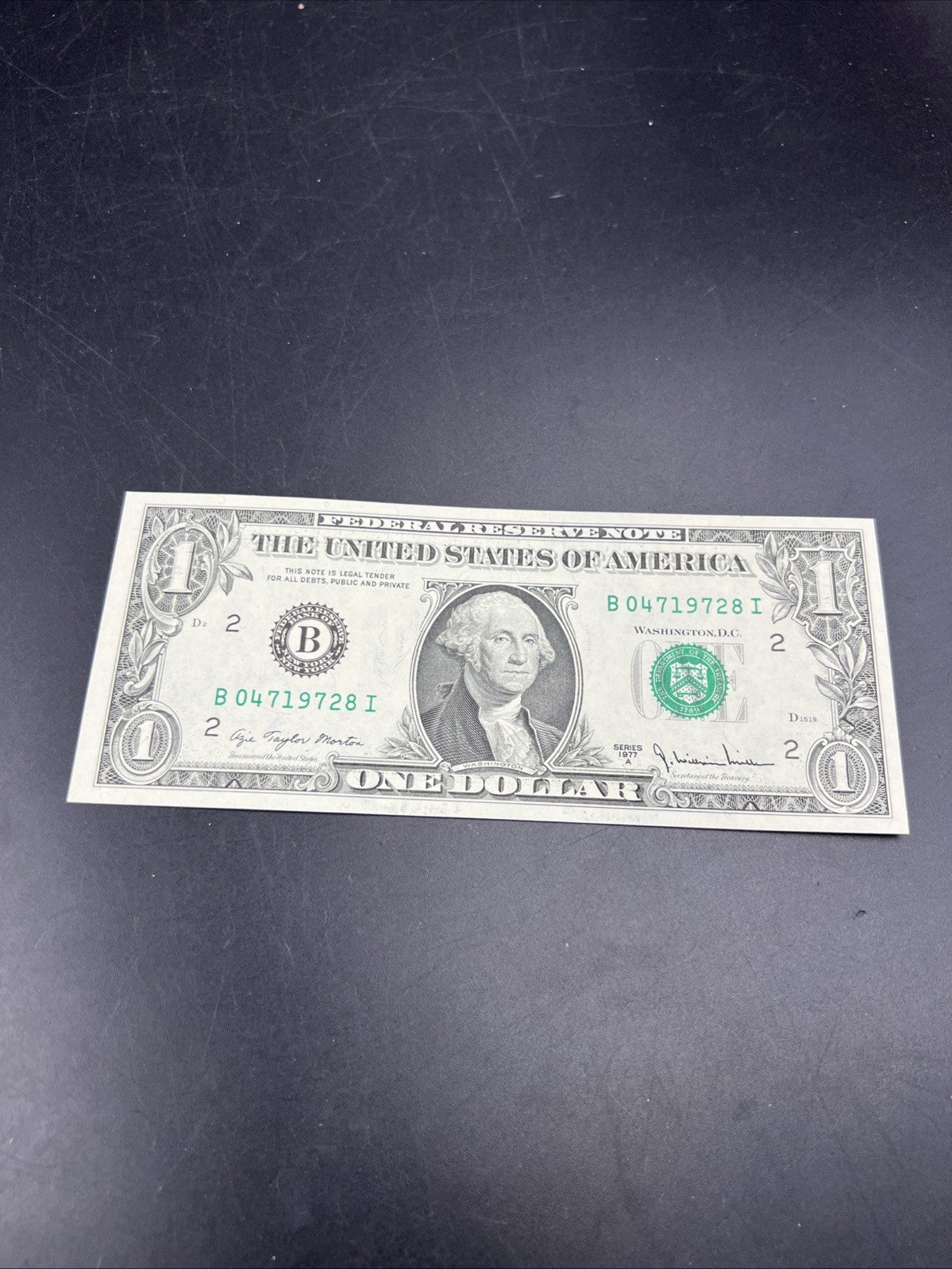 1977 A $1 FRN Federal Reserve Note Green Seal Choice UNC Uncirculated #728
