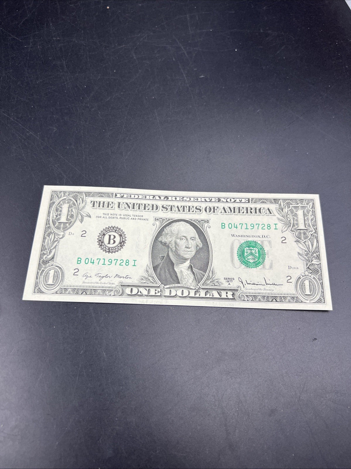 1977 A $1 FRN Federal Reserve Note Green Seal Choice UNC Uncirculated #728