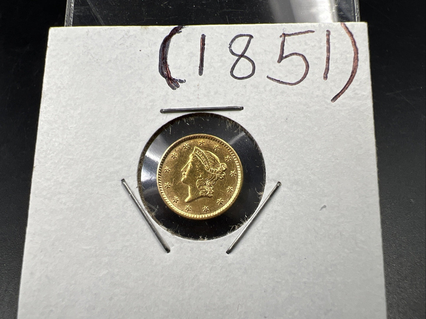 1851 G$1 Gold One Dollar Coin Liberty Head AU Details Jewelry Mount Removed REV