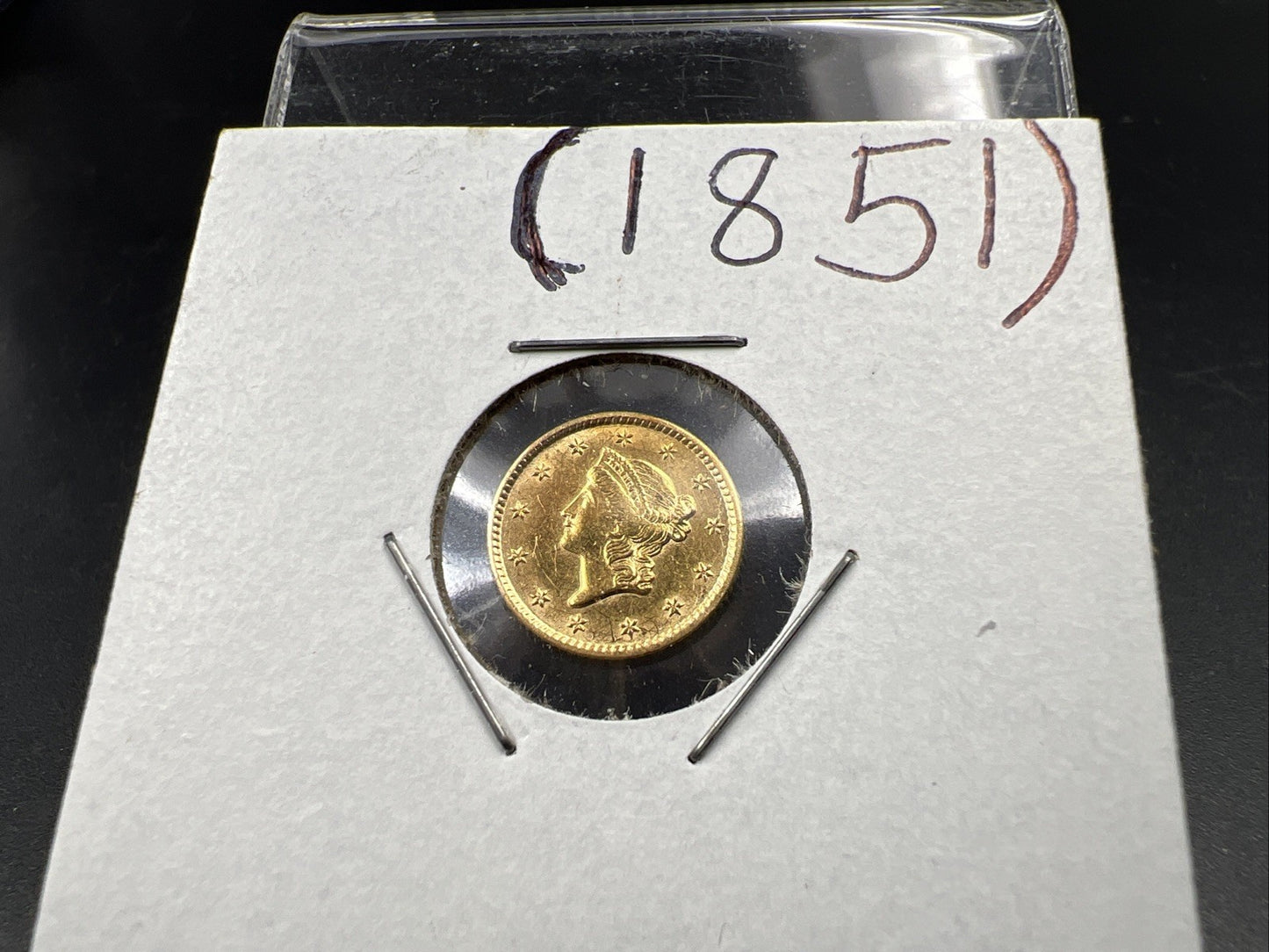 1851 G$1 Gold One Dollar Coin Liberty Head AU Details Jewelry Mount Removed REV