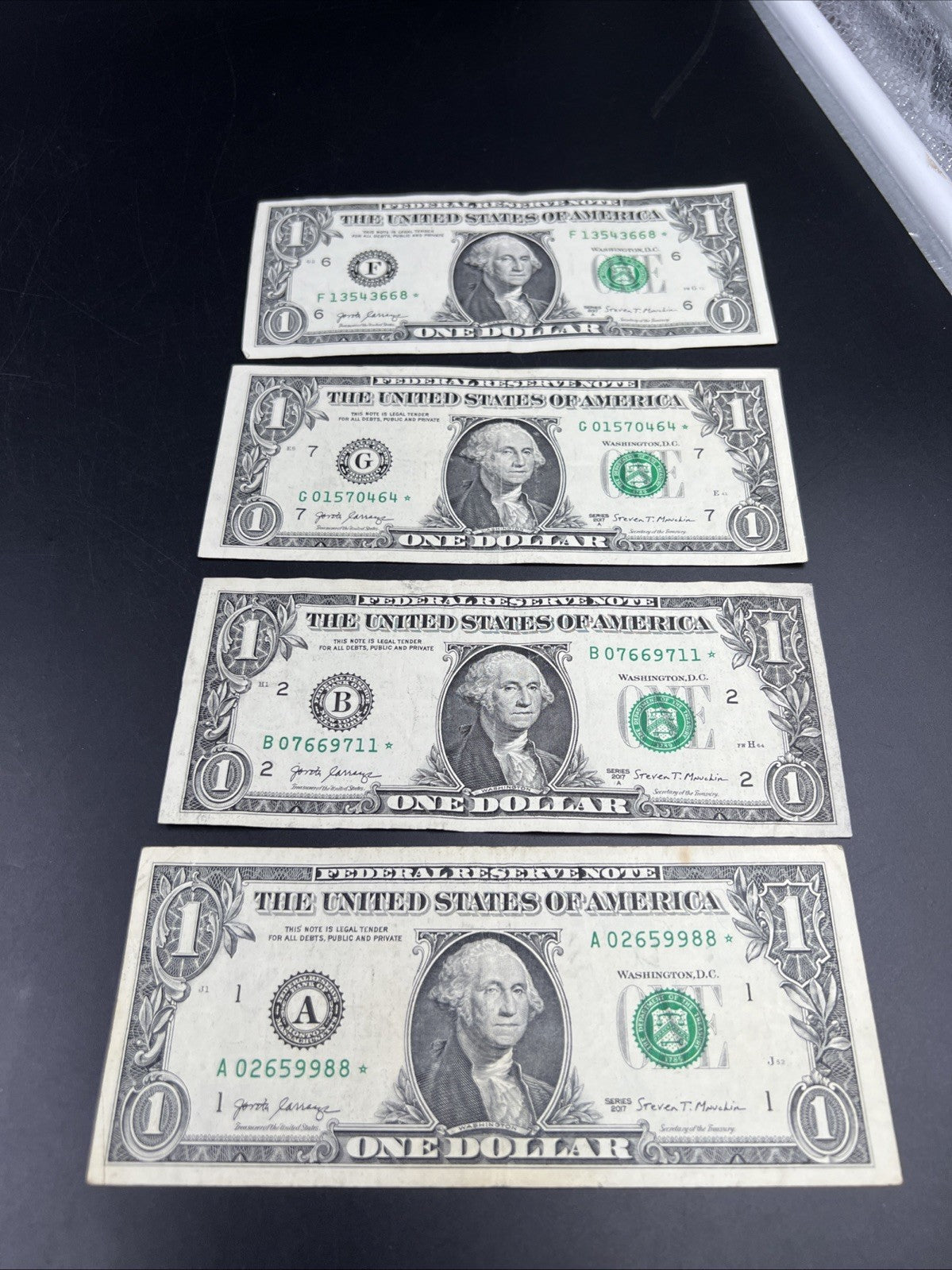 Lot of 4 2017 * Star $1 One Dollar Federal Reserve Notes Circulated #88