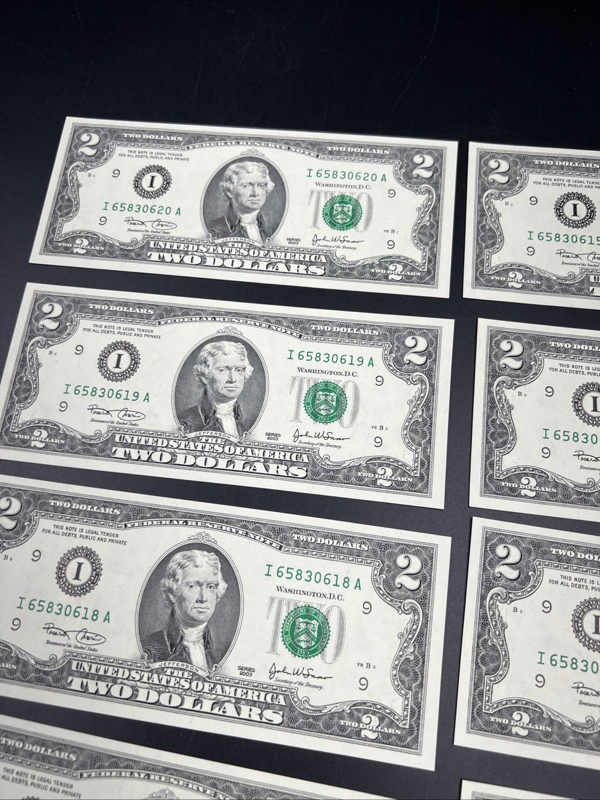 10 Consecutive 2003 Two Dollar FRN Federal Reserve Notes CH UNC I District #11
