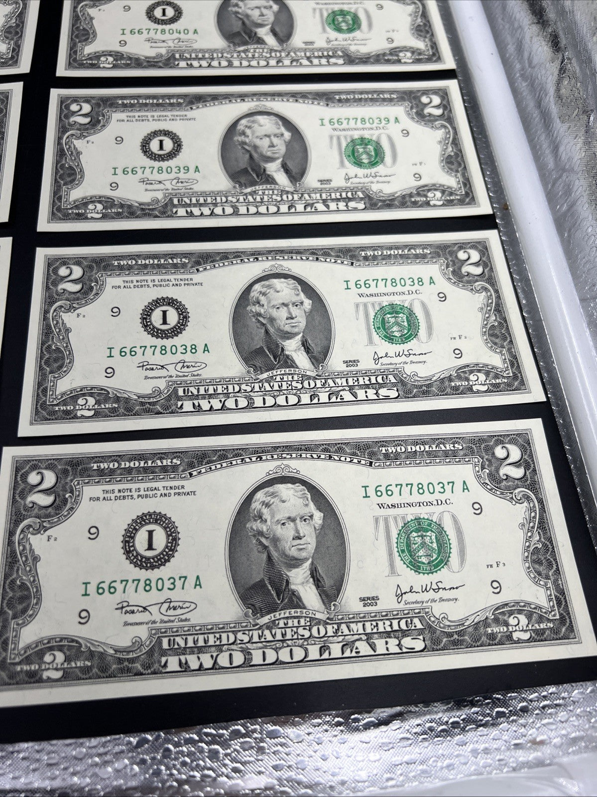 10 Consecutive 2003 Two Dollar FRN Federal Reserve Notes Repeaters CH UNC #37