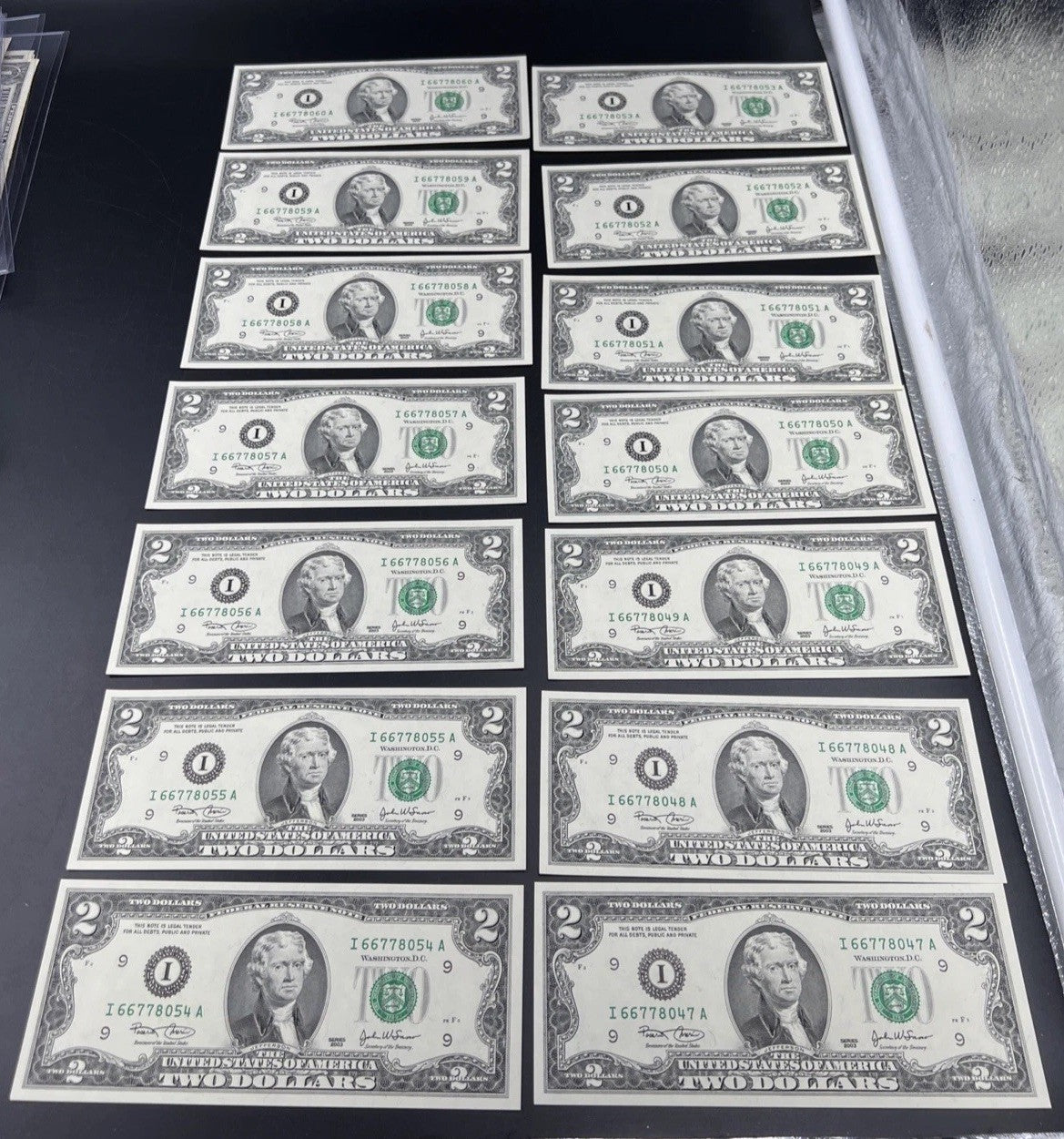 14 Consecutive 2003 Two Dollar FRN Federal Reserve Notes Repeaters CH UNC #60
