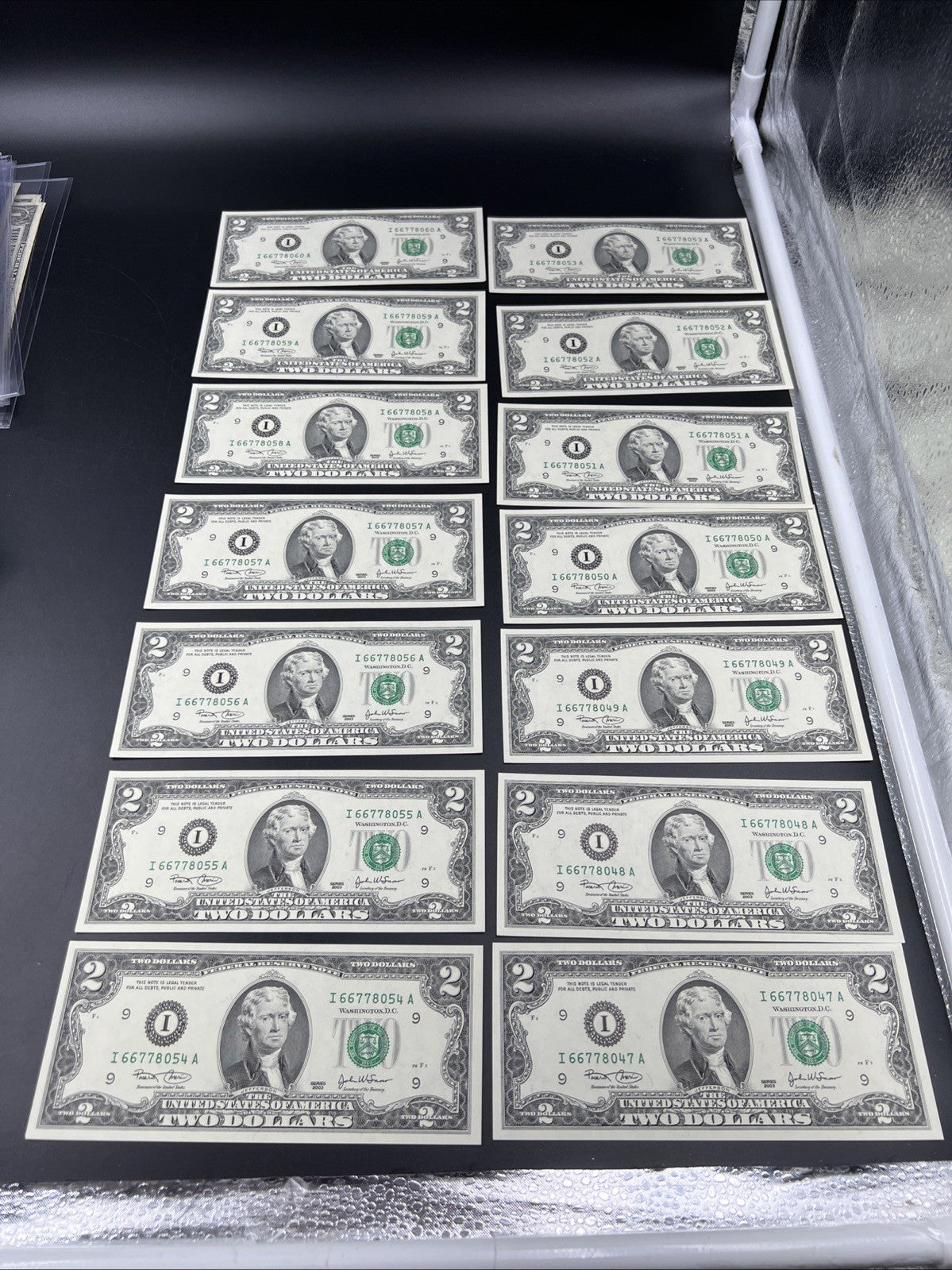 14 Consecutive 2003 Two Dollar FRN Federal Reserve Notes Repeaters CH UNC #60