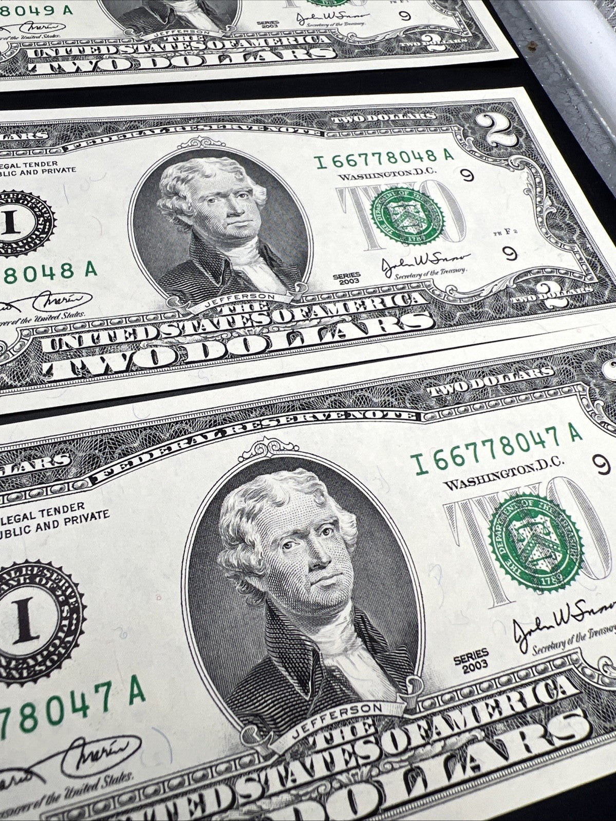 14 Consecutive 2003 Two Dollar FRN Federal Reserve Notes Repeaters CH UNC #60