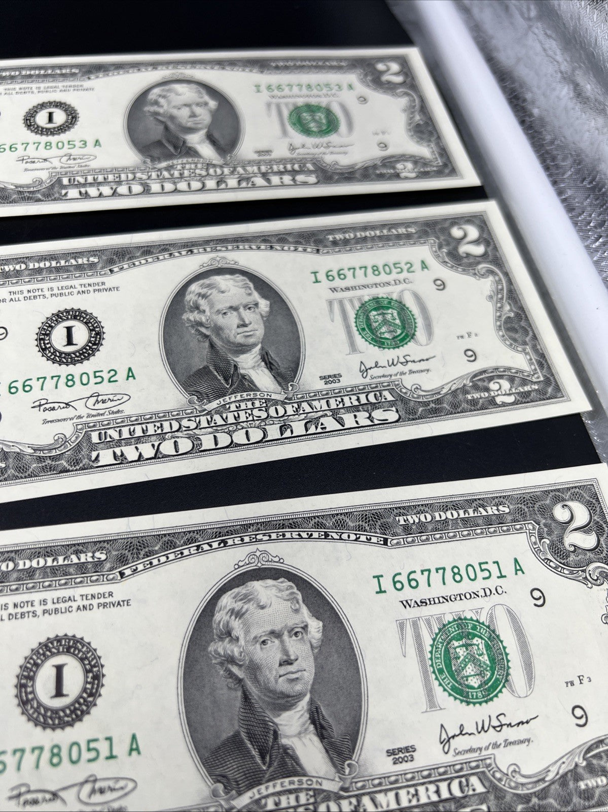 14 Consecutive 2003 Two Dollar FRN Federal Reserve Notes Repeaters CH UNC #60