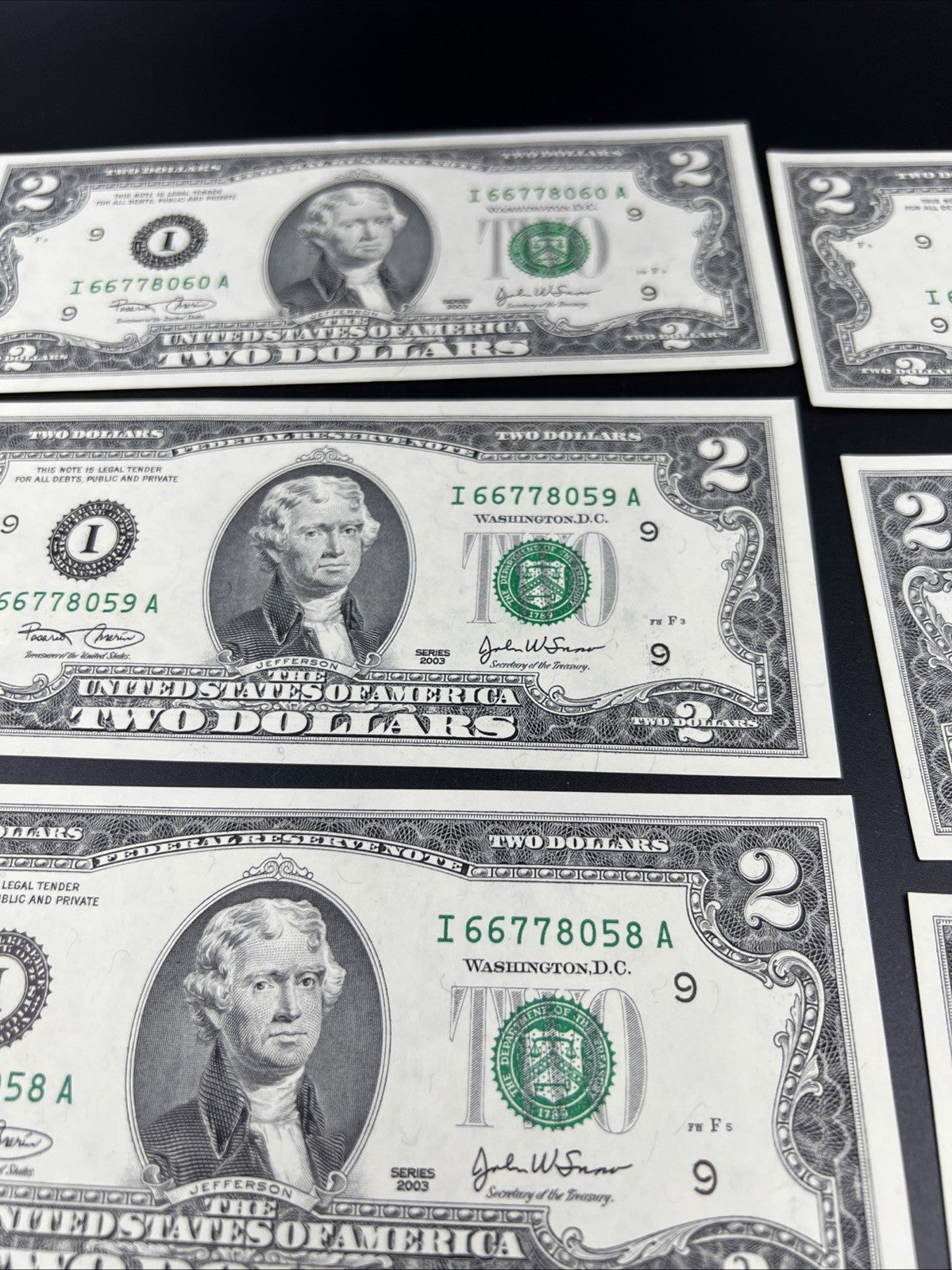 14 Consecutive 2003 Two Dollar FRN Federal Reserve Notes Repeaters CH UNC #60
