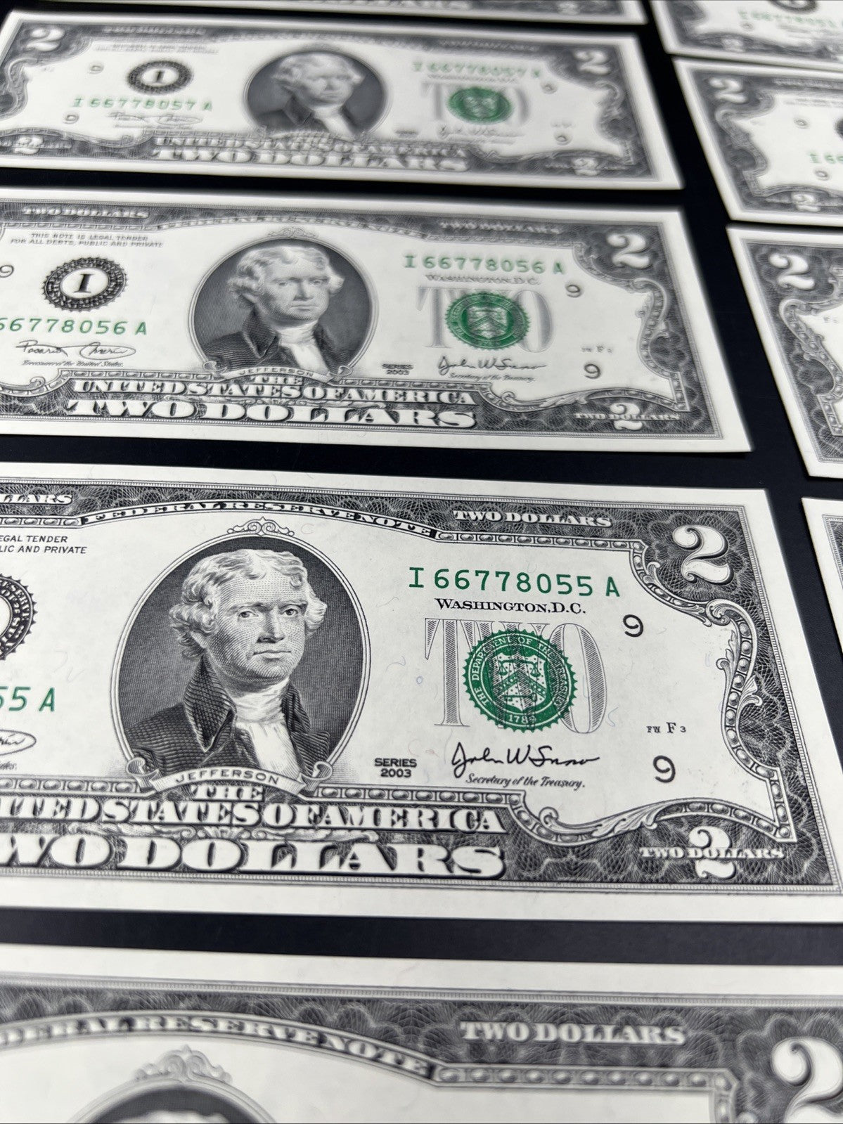 14 Consecutive 2003 Two Dollar FRN Federal Reserve Notes Repeaters CH UNC #60