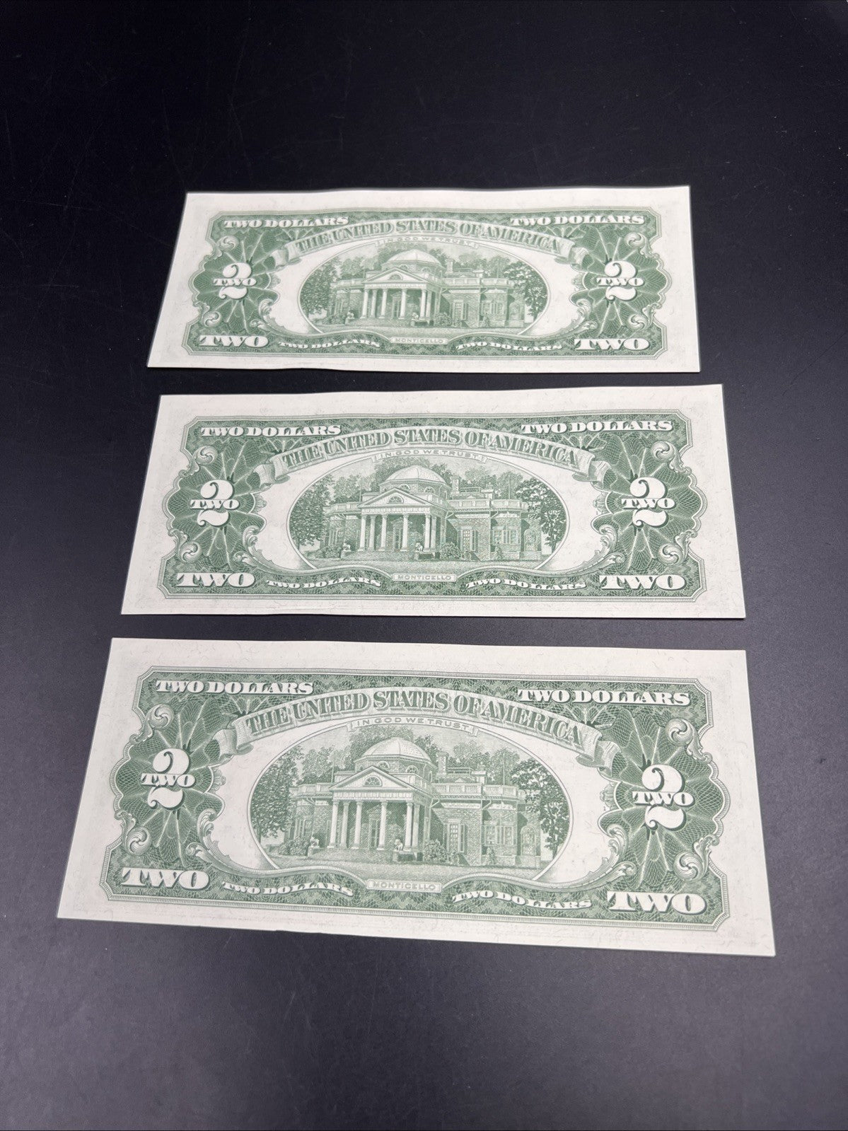 3 Consecutive 1963 A $2 Two Dollar USN United States Notes Red Seal Bills AU #53