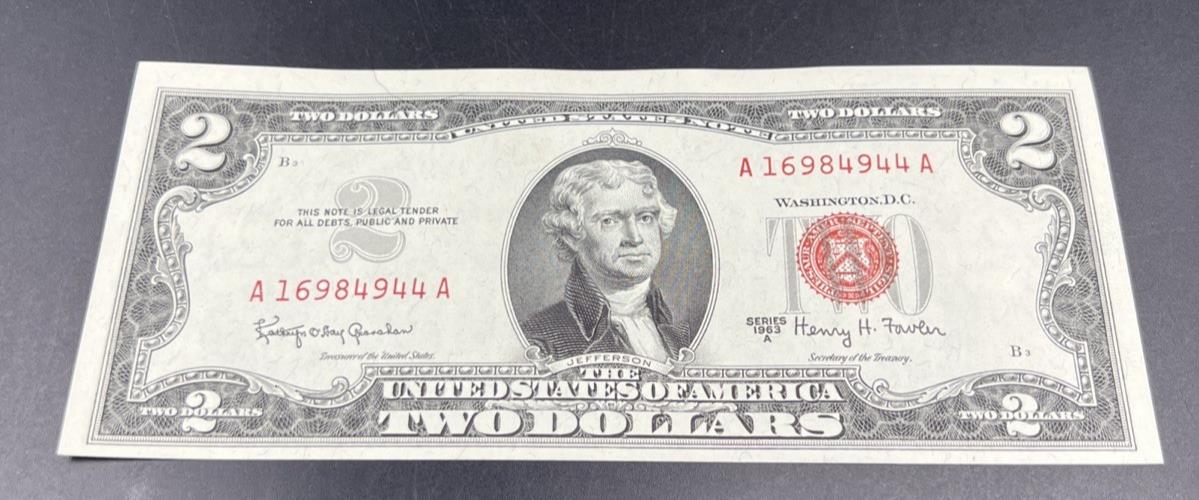 1963 A $2 Two Dollar USN United States Notes Red Seal Bills UNC Neat Serial #944