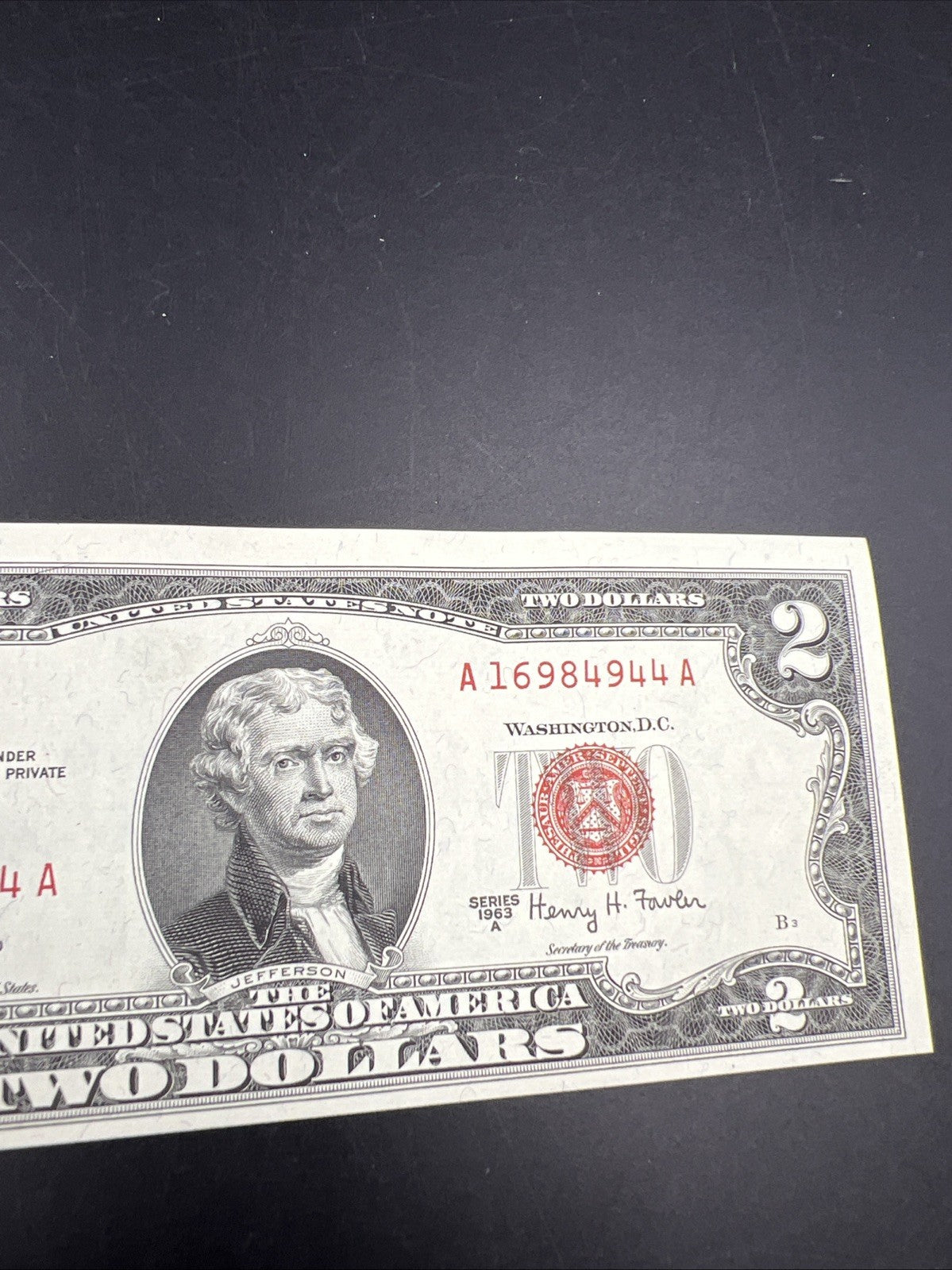 1963 A $2 Two Dollar USN United States Notes Red Seal Bills UNC Neat Serial #944