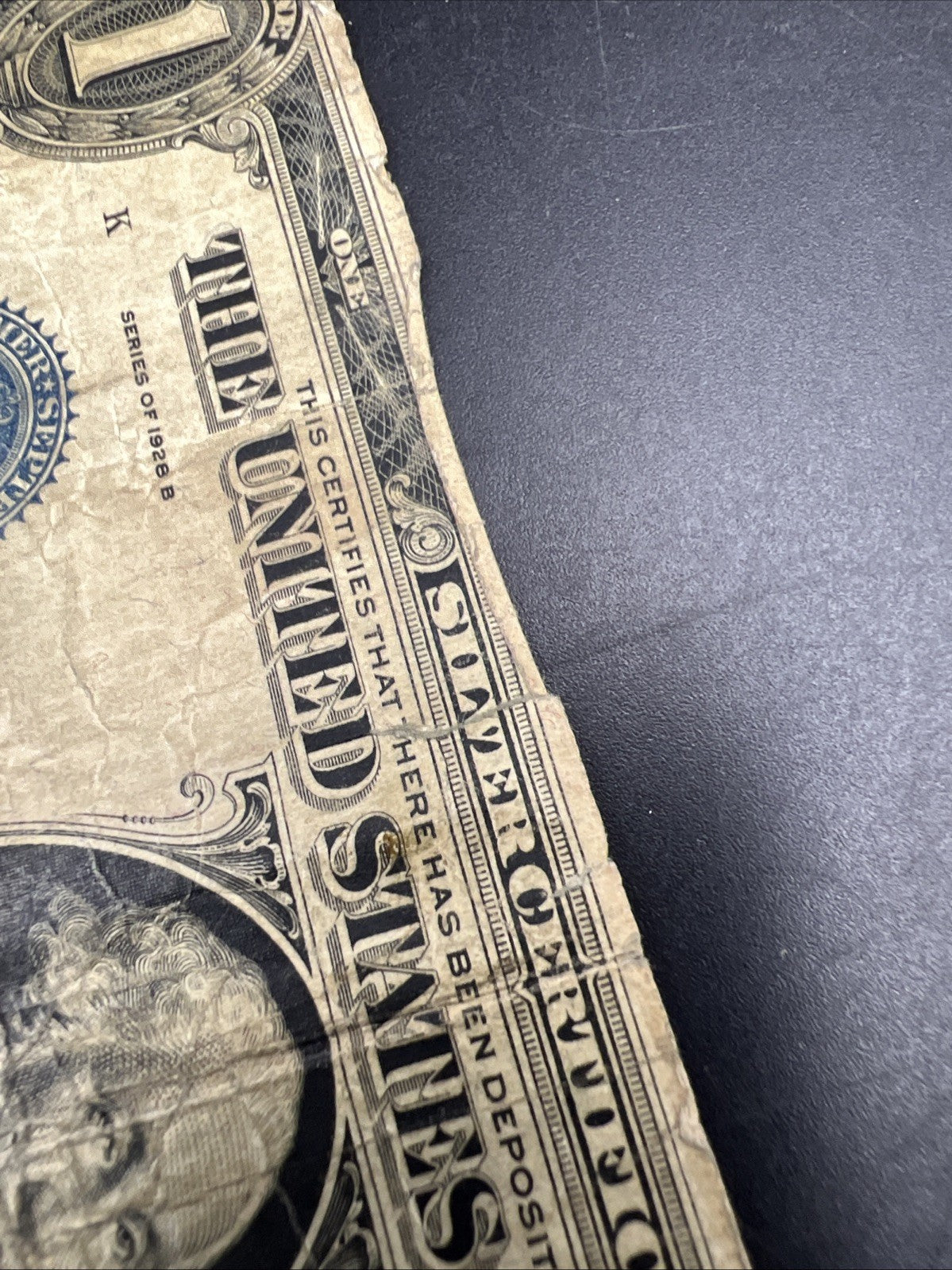 1928 B $1 Funnyback Funny Back Silver Certificate Blue Seal Very Circ Torn #17