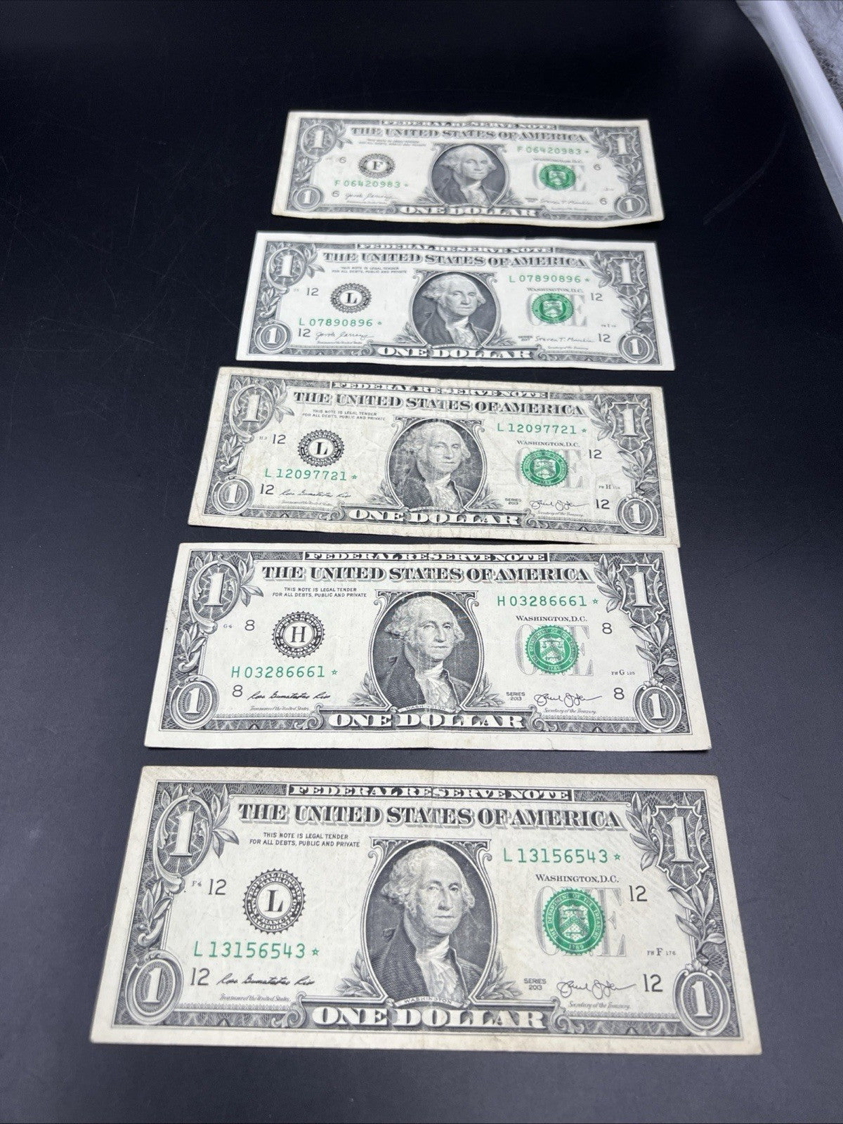 Lot of 5 2017 2013 * Star $1 One Dollar Federal Reserve Notes Circulated #43