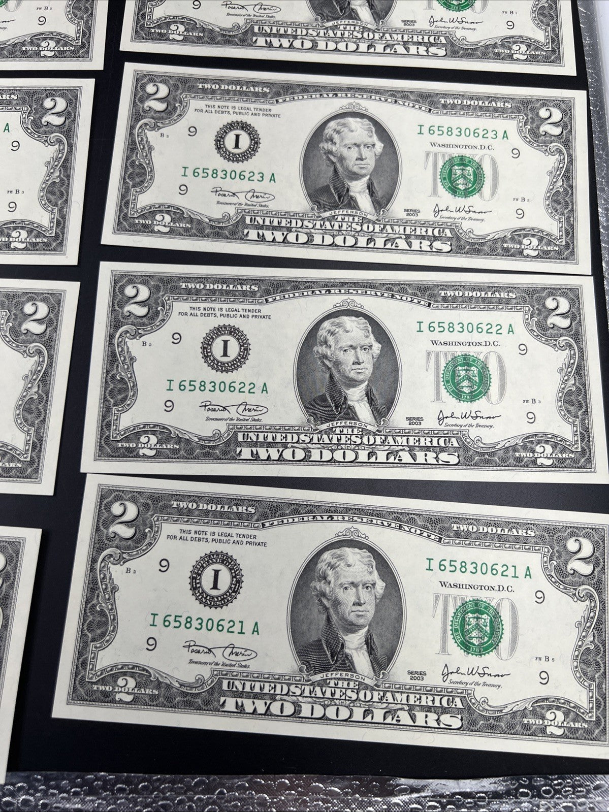 14 Consecutive 2003 Two Dollar FRN Federal Reserve Notes CH UNC I District #21