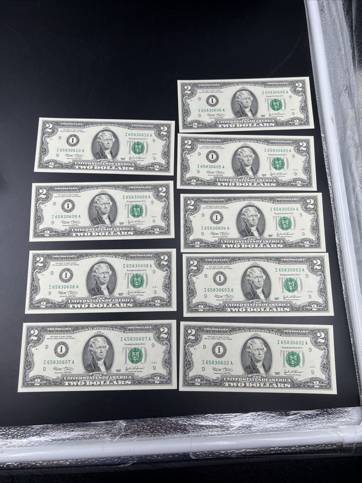 9 Consecutive 2003 Two Dollar FRN Federal Reserve Notes CH UNC I District #02