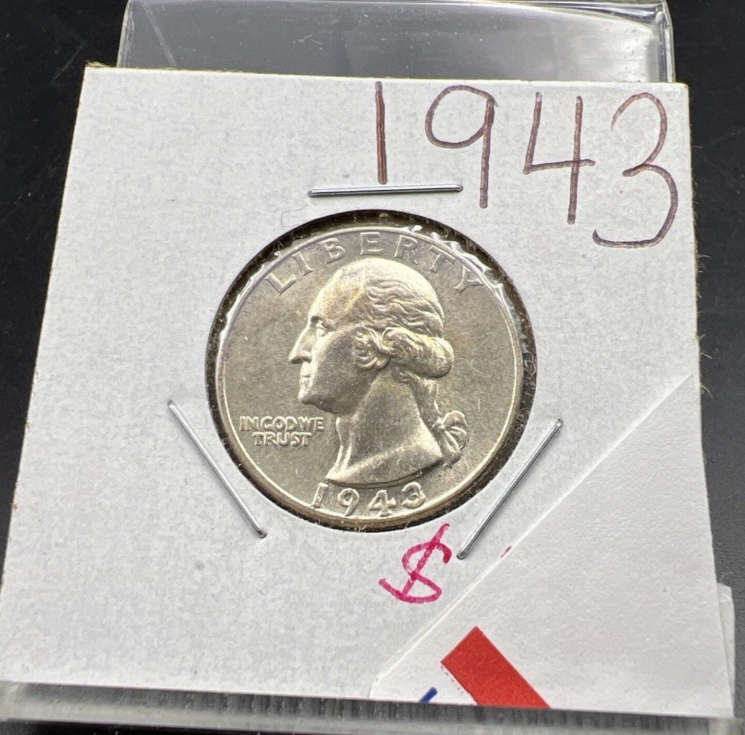 1943 P Washington 90% Silver Quarter Choice AU About UNC WWII Era Coin SKU#A