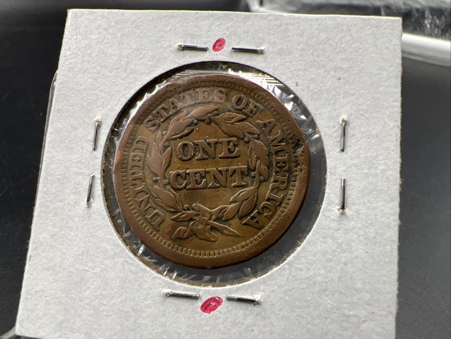 1851 1c Braided Hair Large Cent Coin VF Very Fine Details Damaged Bent