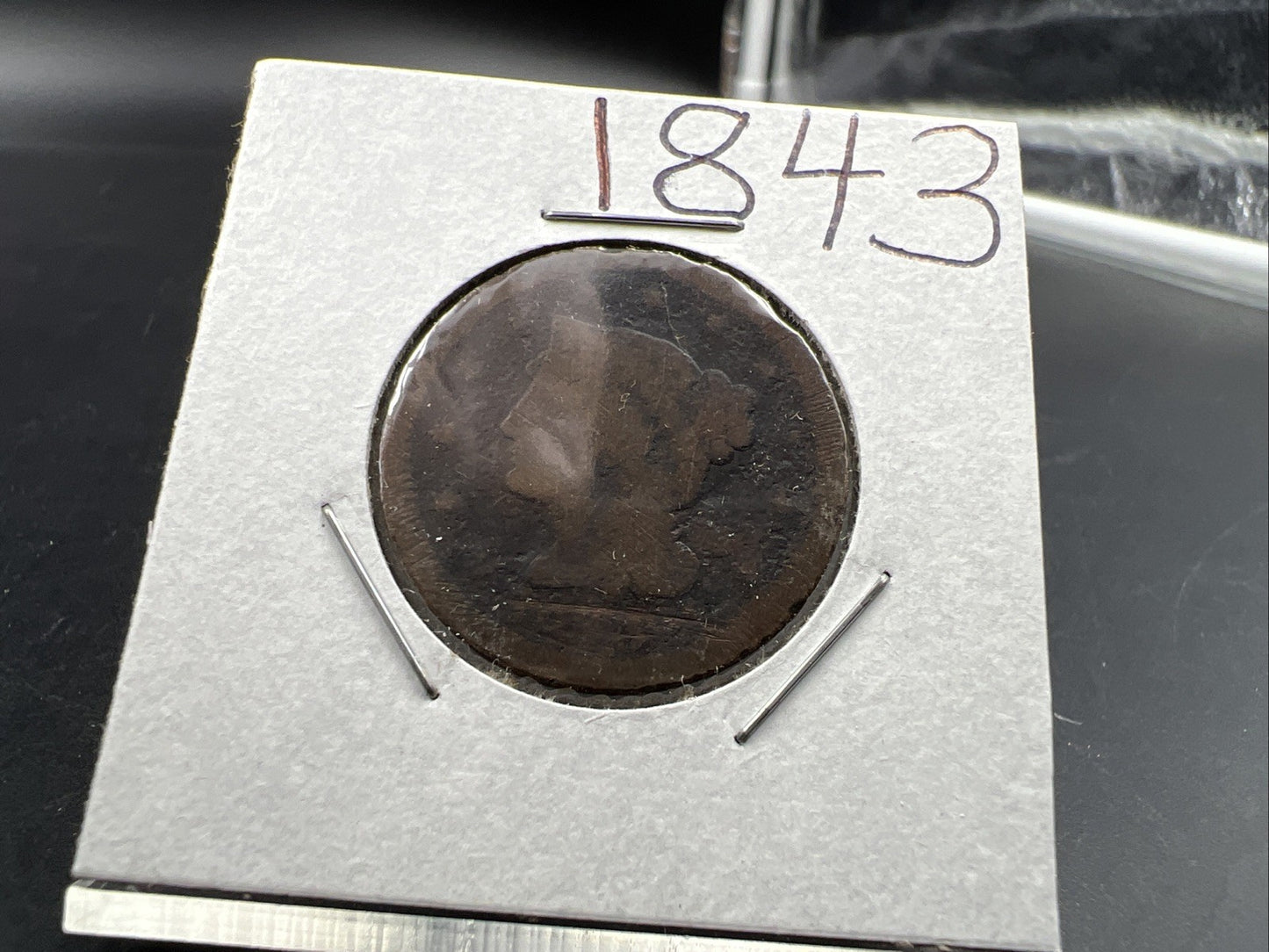 1843 1c Braided Hair Large Cent Coin Very Circulated Damaged