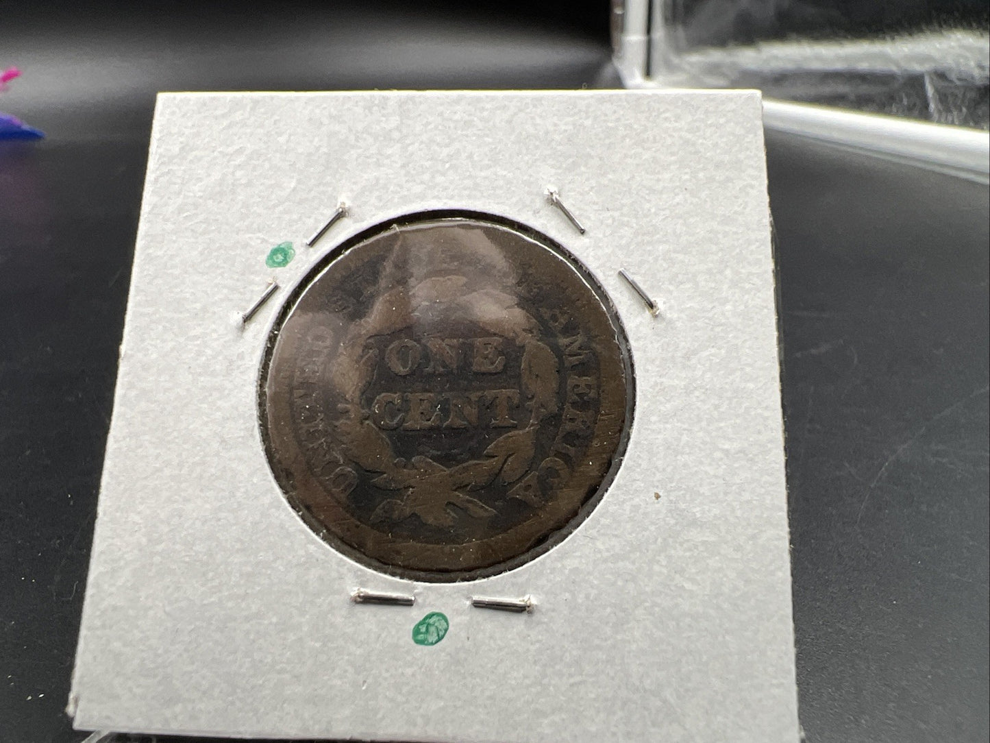 1843 1c Braided Hair Large Cent Coin Very Circulated Damaged