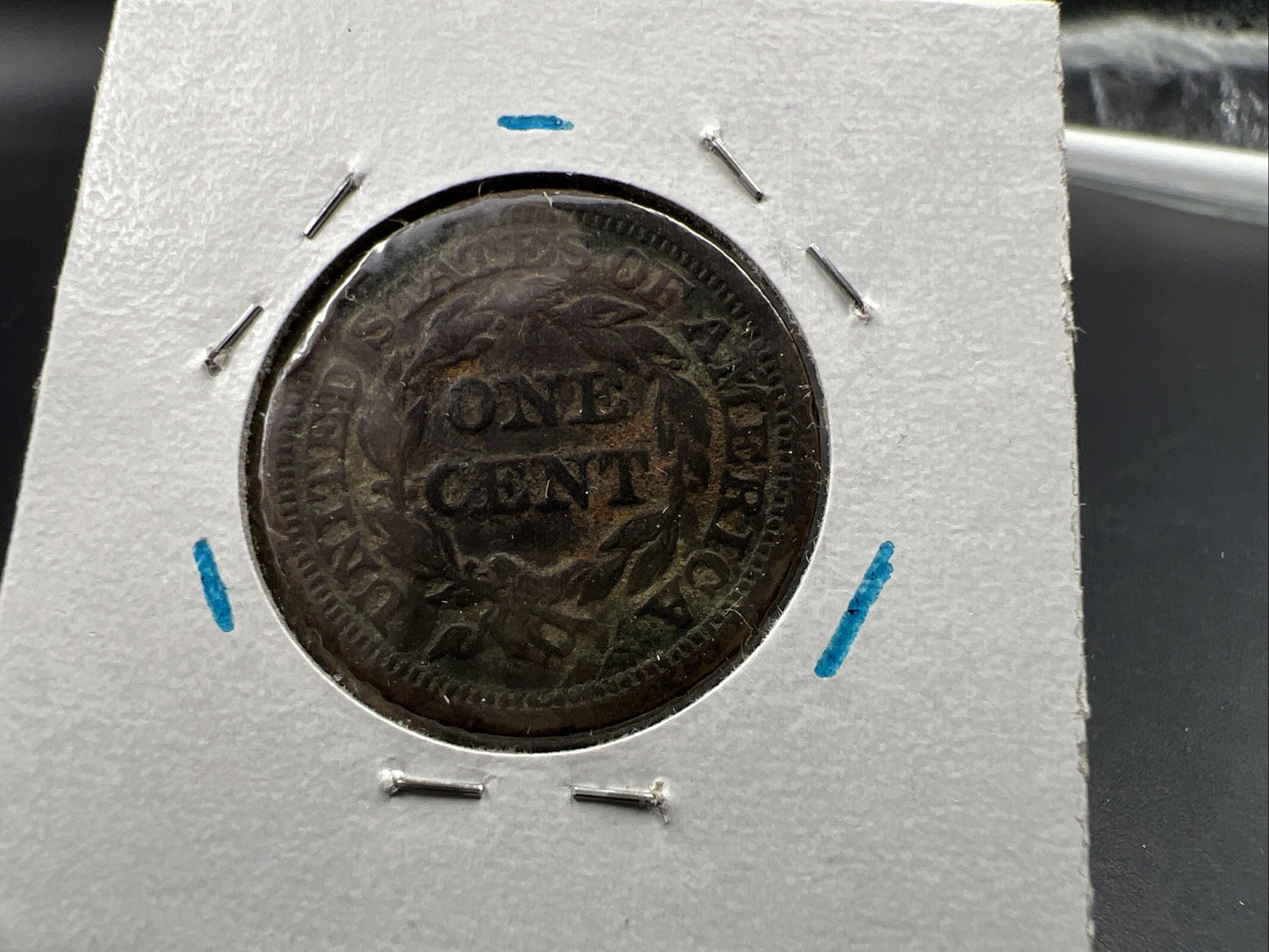 1846 1c Braided Hair Large Cent Coin Very Circulated Damaged