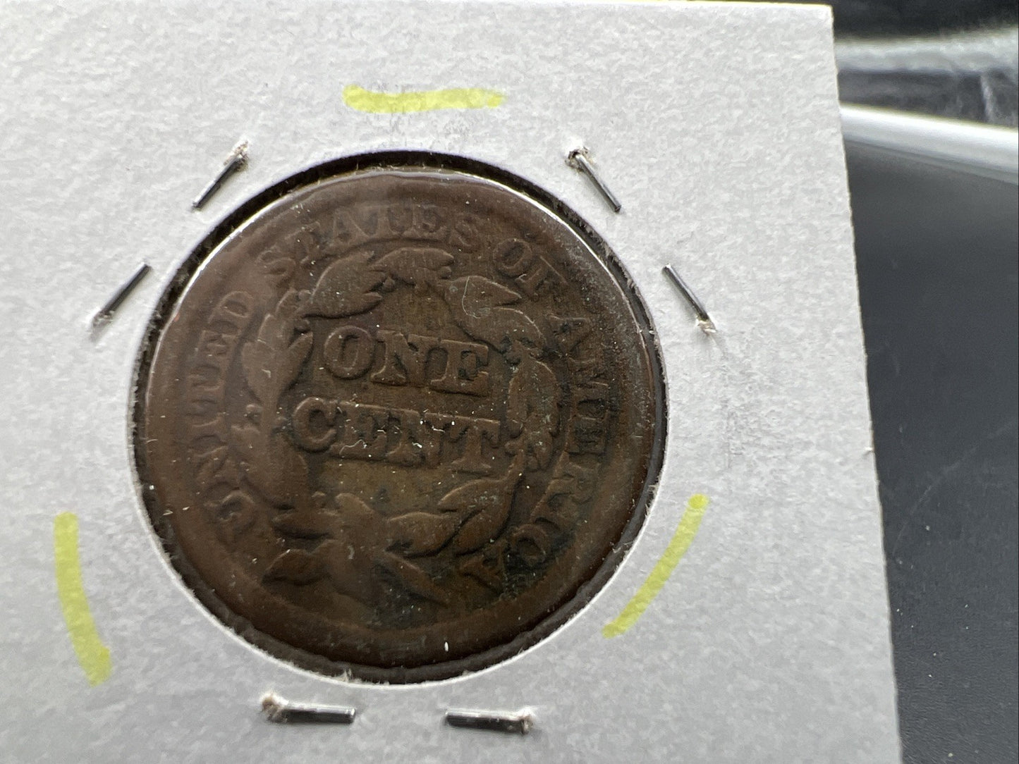 1847 1c Braided Hair Large Cent Coin Very Circulated Damaged