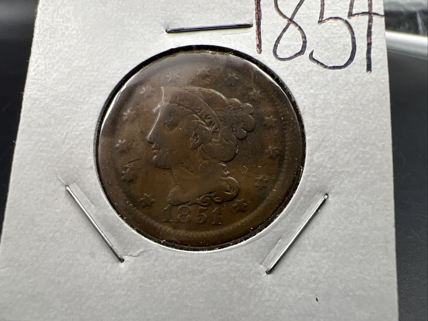 1854 1c Braided Hair Large Cent Coin VG Details Circulated