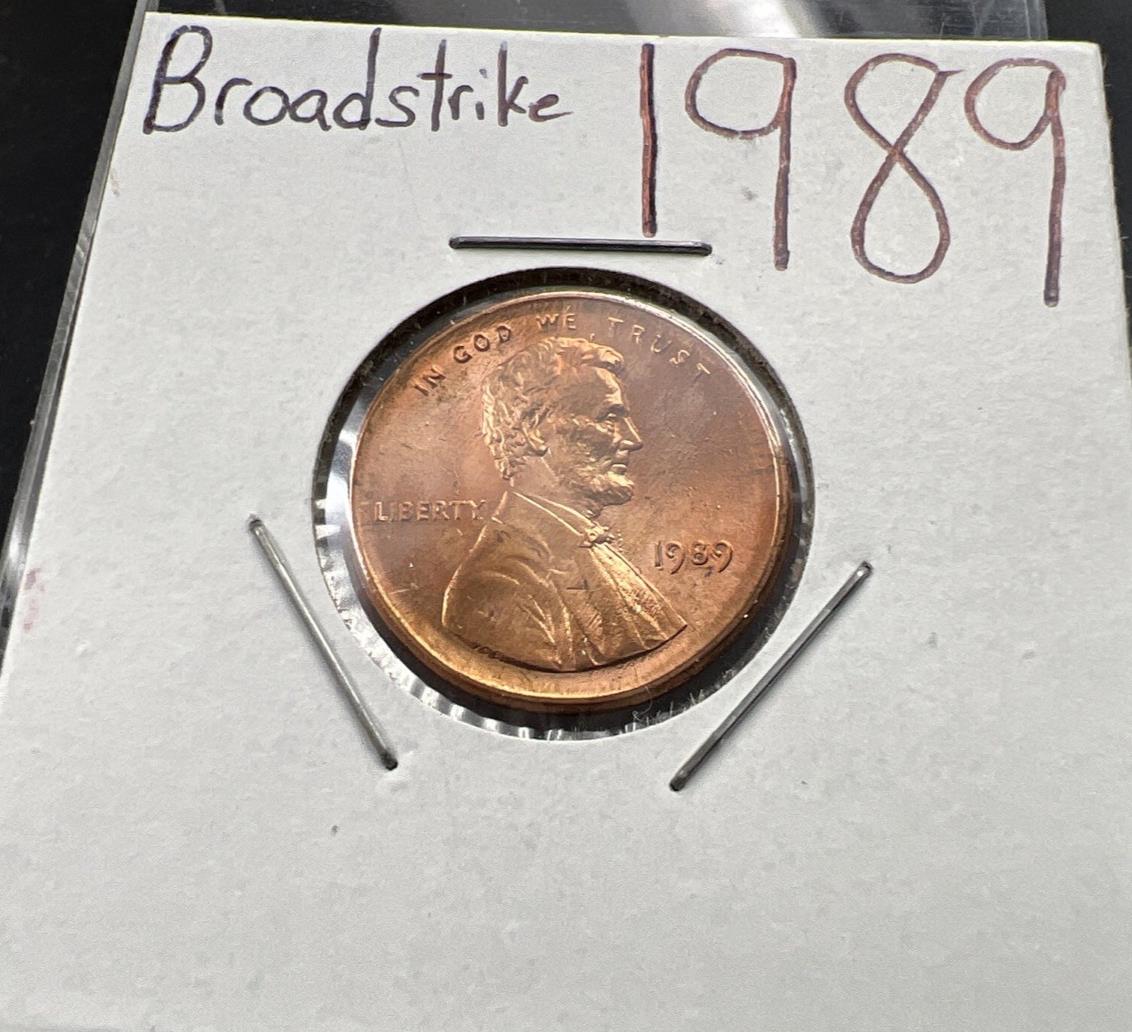 1989 1c Lincoln Memorial Cent Penny Broadstrike Off Center Error CH BU UNC SKU#A