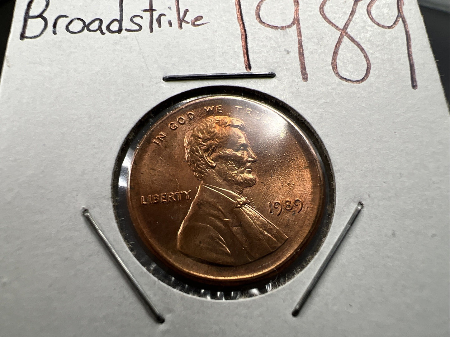 1989 1c Lincoln Memorial Cent Penny Broadstrike Off Center Error CH BU UNC SKU#A