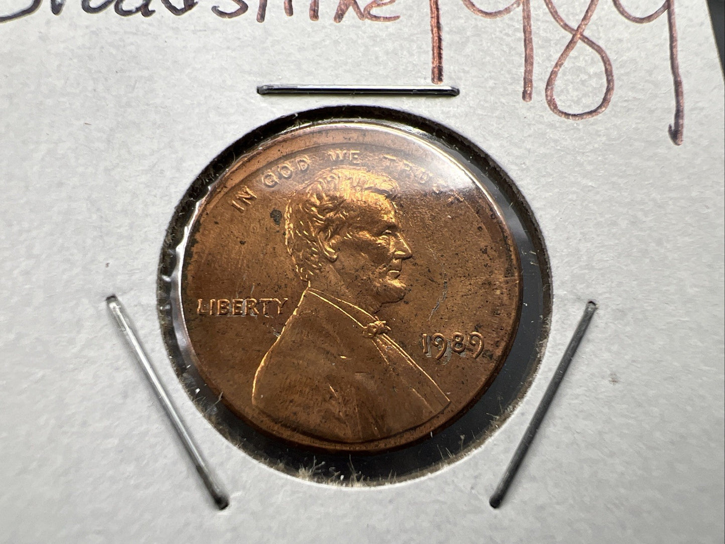 1989 1c Lincoln Memorial Cent Penny Broadstrike Off Center Error BU UNC SKU#B