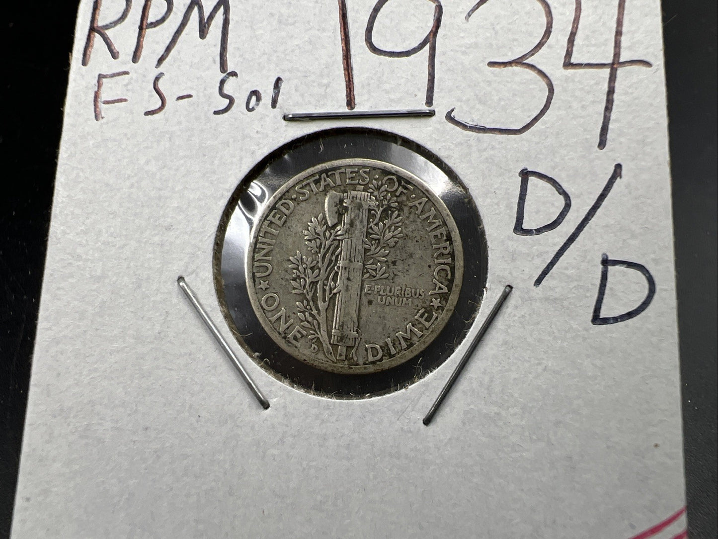 1934 D /D Mercury Silver Dime Coin RPM FS-501 Variety XF EF Extra Fine Circ
