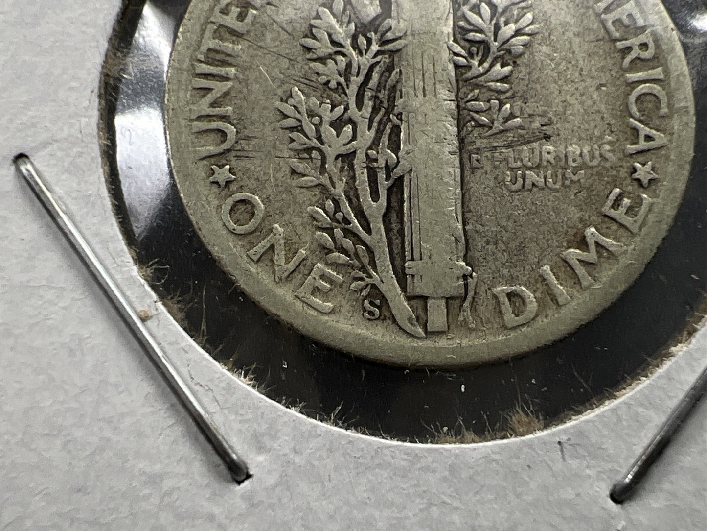 1942 S 10c Mercury Silver Dime Coin Upside down Mint Mark Variety Very Circulate