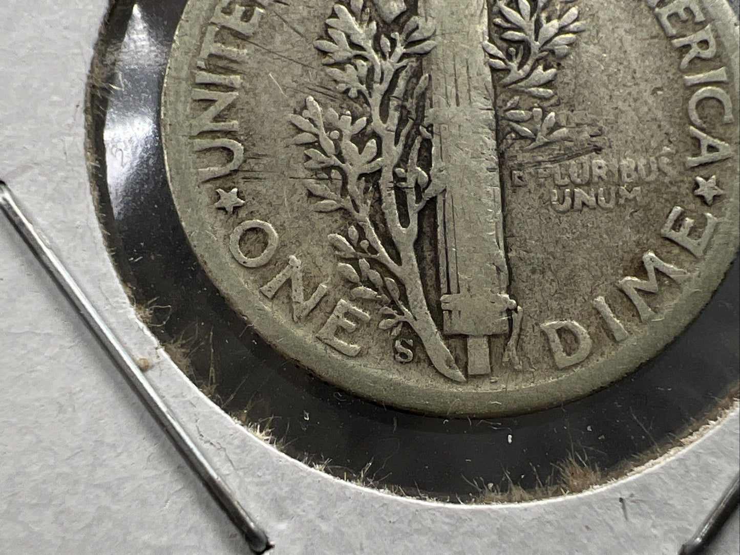 1942 S 10c Mercury Silver Dime Coin Upside down Mint Mark Variety Very Circulate