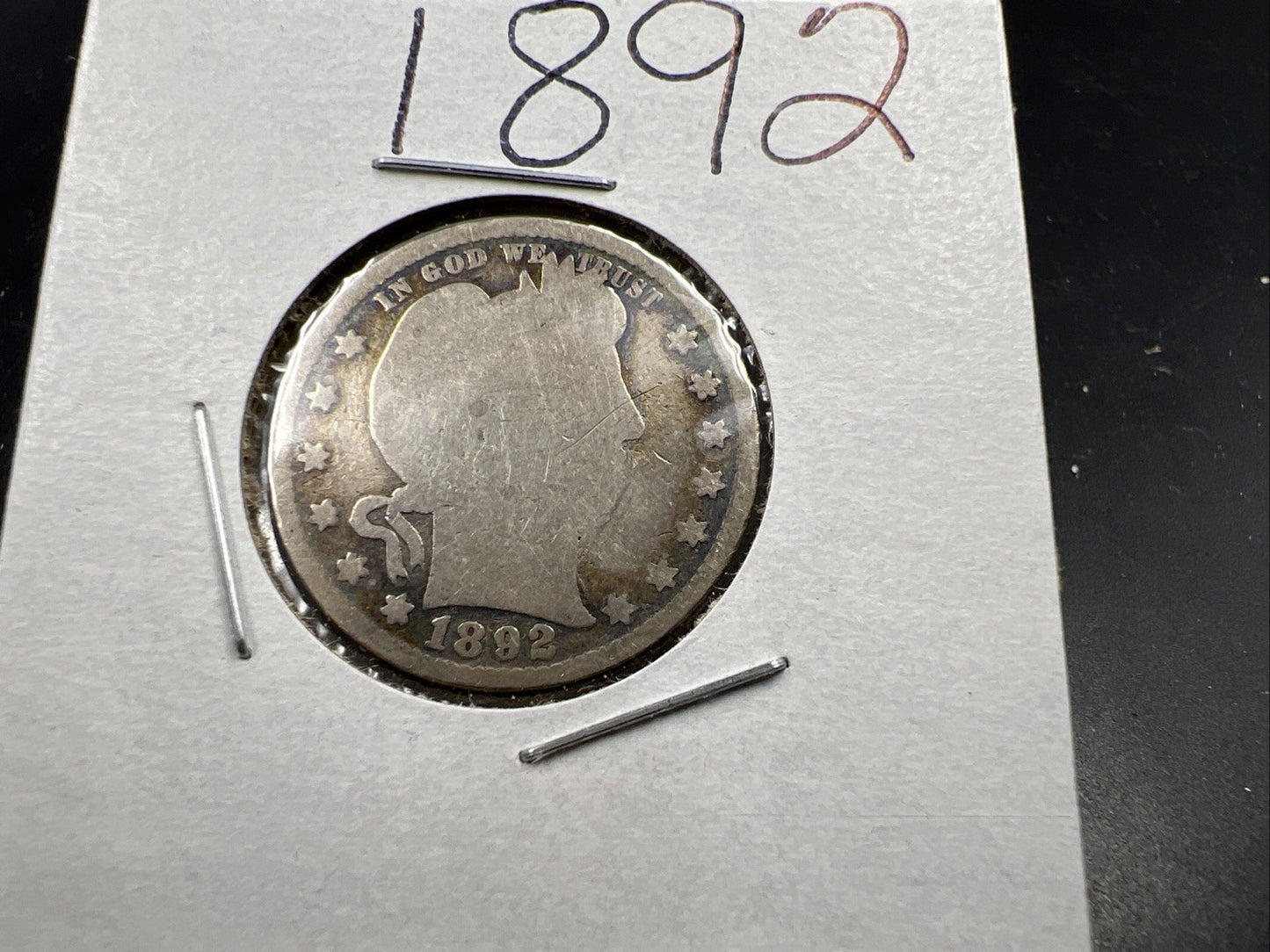 1892 P 25c Barber Silver Quarter Coin Very Circulated First Year Of Issue SKU#A