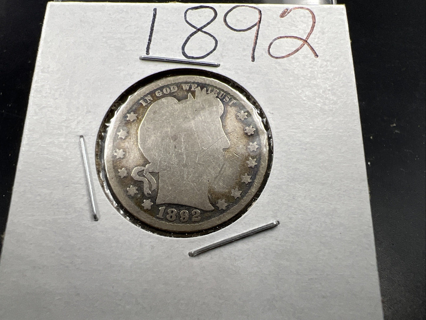 1892 P 25c Barber Silver Quarter Coin Very Circulated First Year Of Issue SKU#A